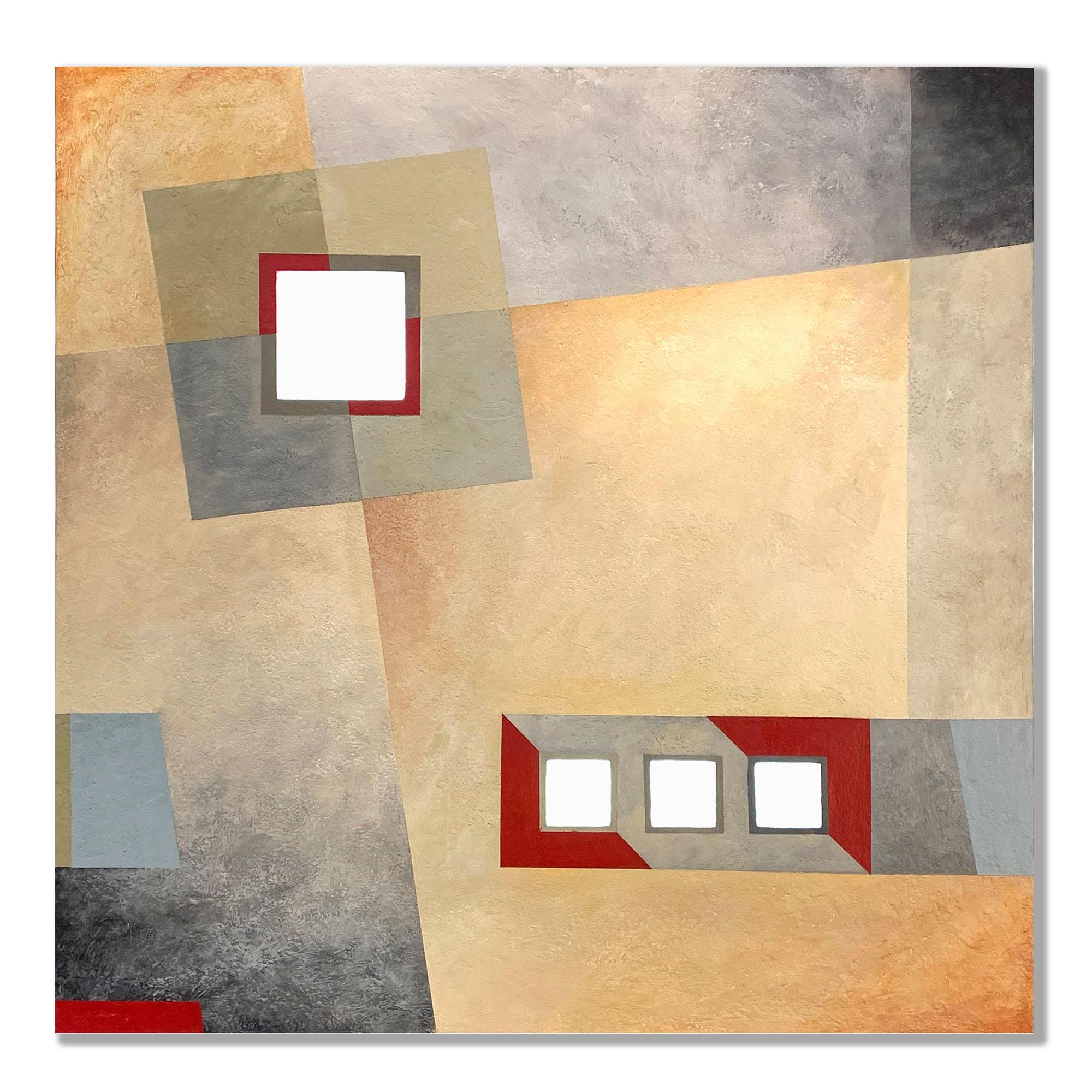 Cari Cohen Abstract Painting - Little Windows.  Geometric and Abstract Mixed media painting with LED light.