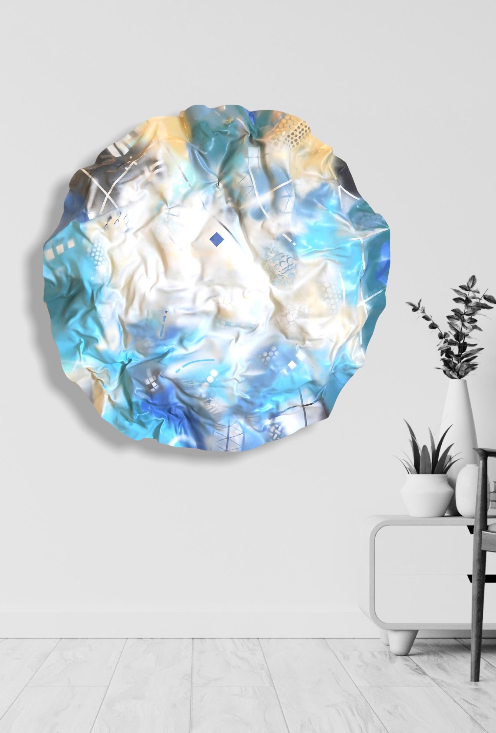 Blaue Unendlichkeitswellen. Abstrakte, geometrische, blaue, runde Wandskulptur aus Plexiglas im Angebot 3