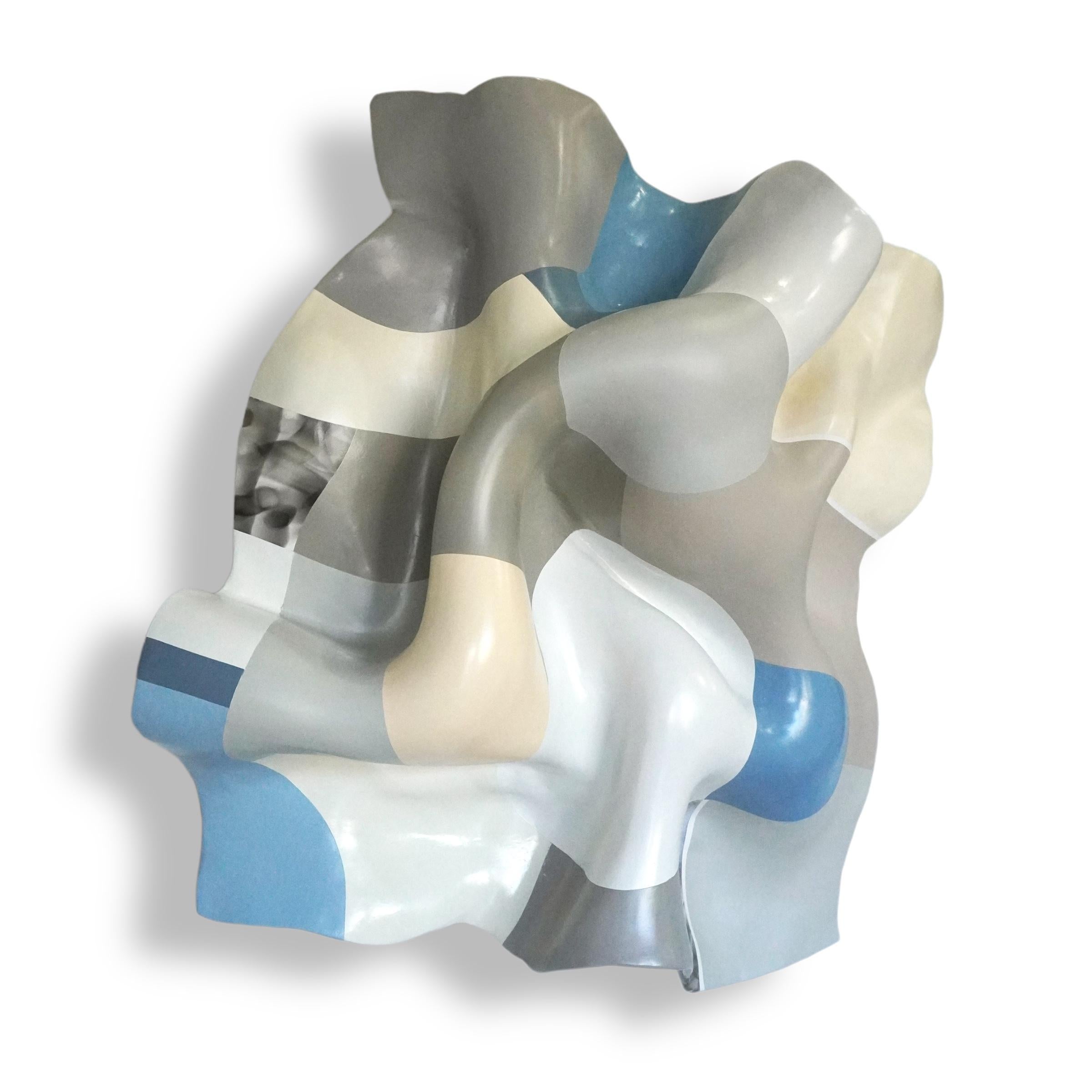 Ocean Waves. Abstract Modern light blue, beige,  Wall Sculpture. - Gray Abstract Sculpture by Cari Cohen
