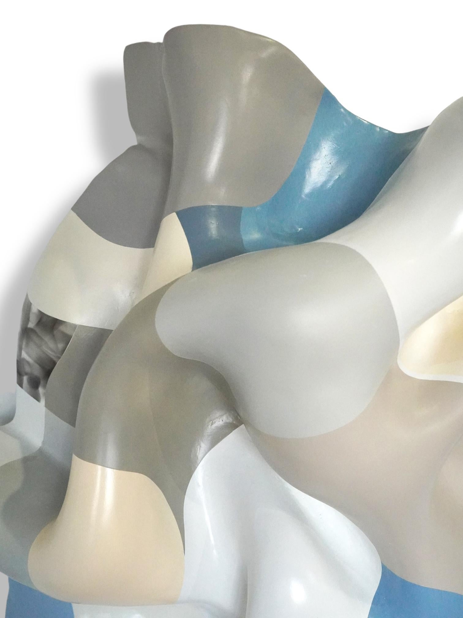 Ocean Waves. Abstract Modern light blue, beige,  Wall Sculpture. For Sale 3