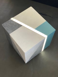 Cube Led Light . Mixed media on wood with LED light