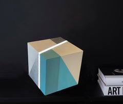 Used Cube Led Light . Mixed media on wood with LED light