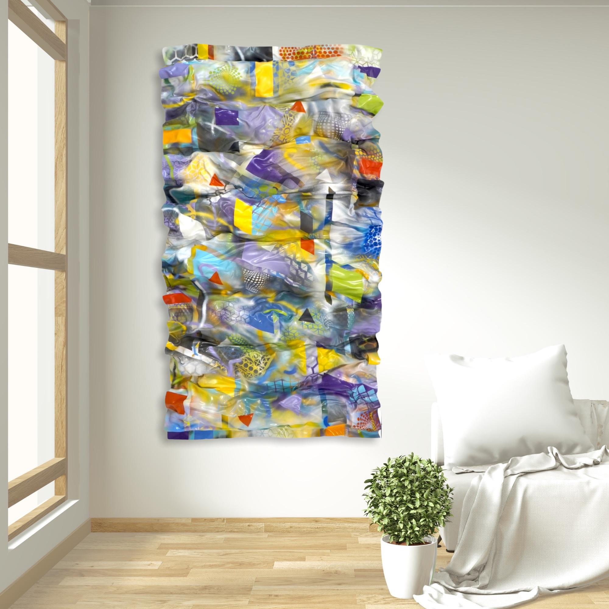 Farbwellen-Symphonie. Abstrakte Wandskulptur auf Plexiglas, handgeformt im Angebot 2