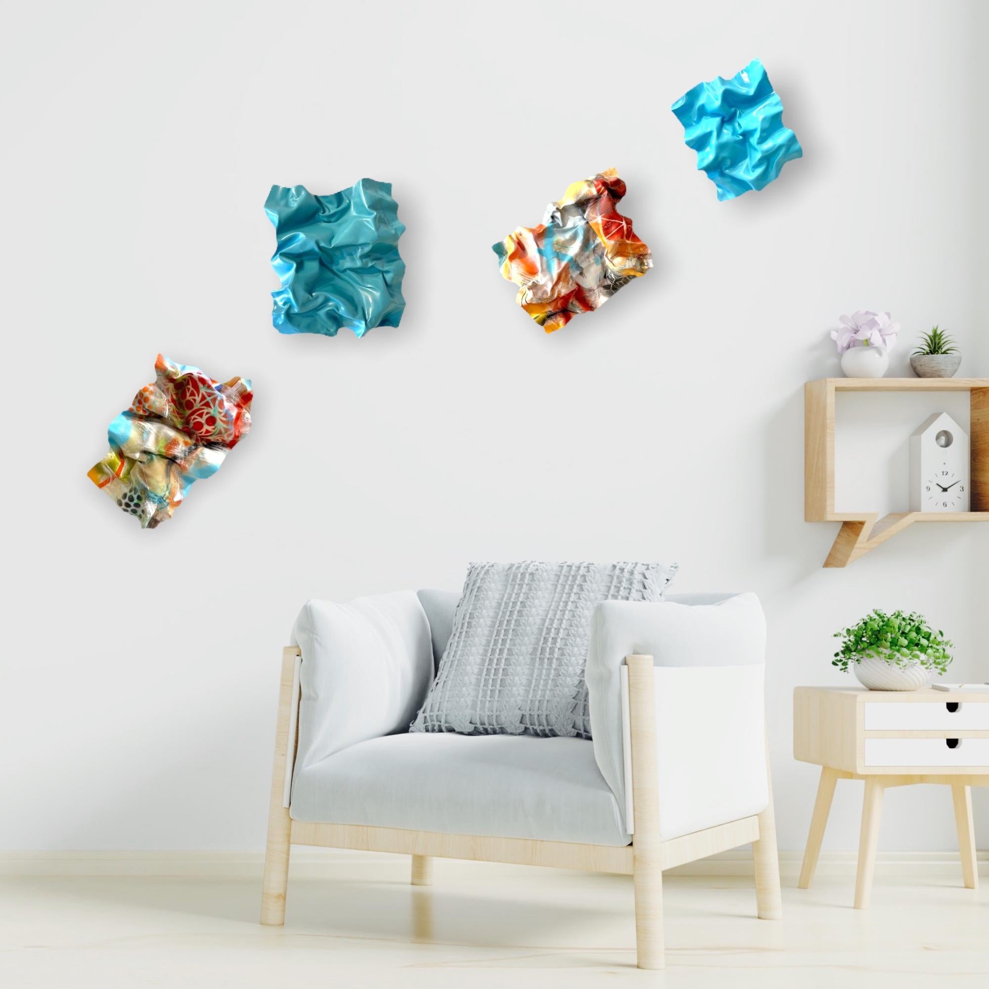 Blue Flying Waves Abstract, Modern, plexiglass, set of Wall Painting Sculptures en vente 8