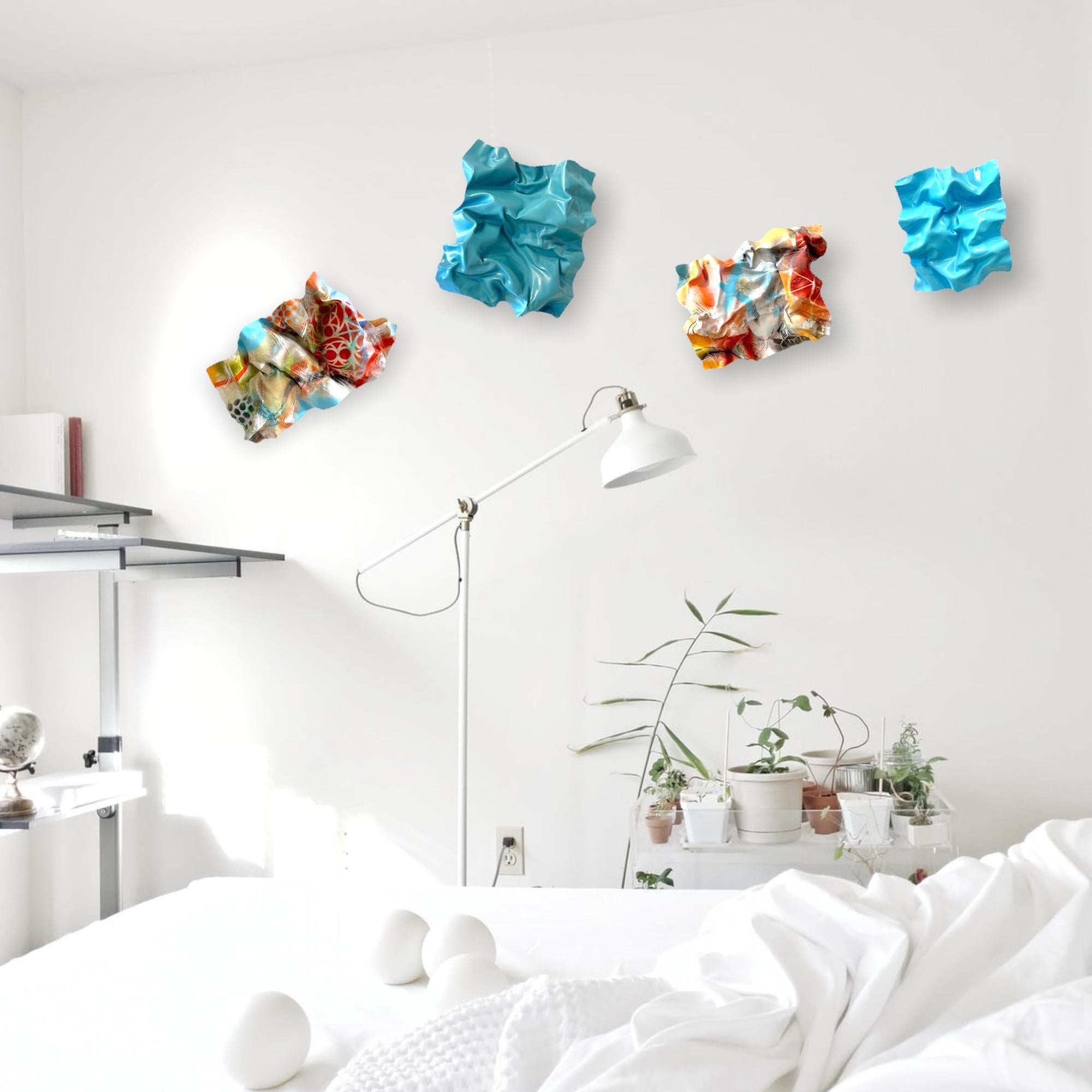 Blue Flying Waves Abstract, Modern, plexiglass, set of Wall Painting Sculptures - Gris Abstract Sculpture par Cari Cohen