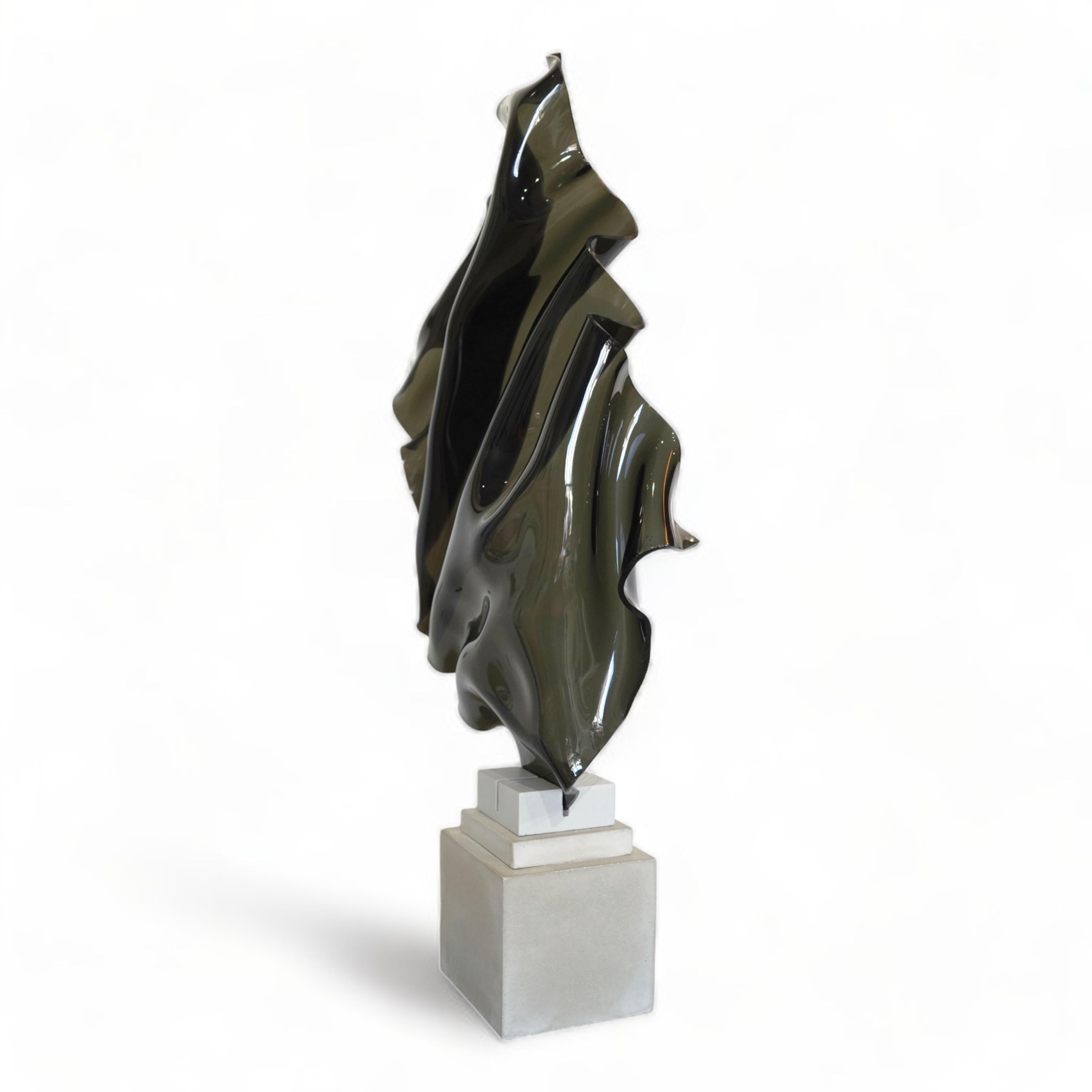 SMOKEY VEIL, Pedestal Sculpturehand-formed acrylic, oak painted & concrete base - Painting by Cari Cohen