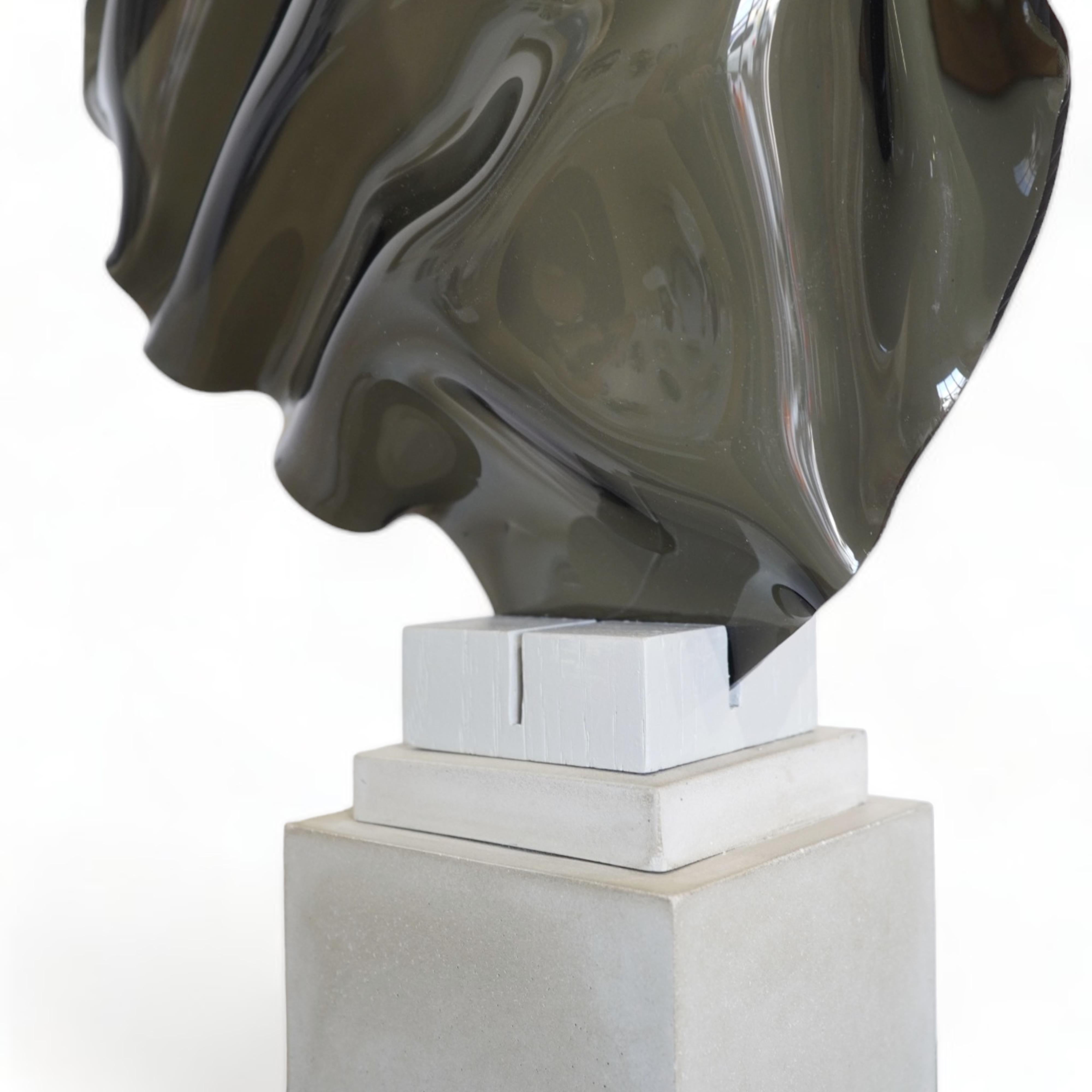 SMOKEY VEIL, Pedestal Sculpturehand-formed acrylic, oak painted & concrete base - Abstract Painting by Cari Cohen