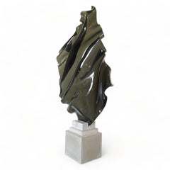 SMOKEY VEIL, Pedestal Sculpturehand-formed acrylic, oak painted & concrete base