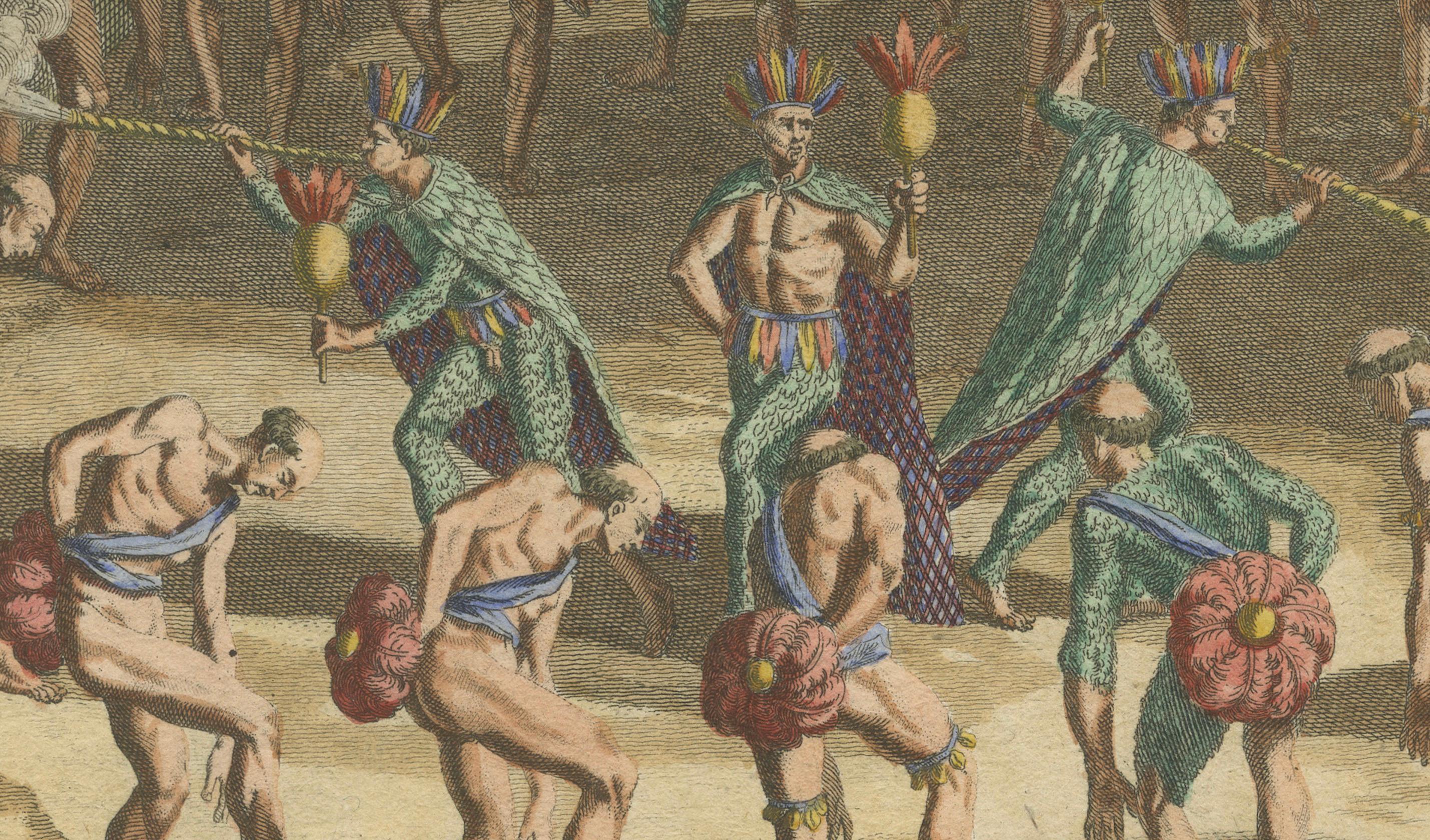 Karibische Priester flößen Mut ein: Ein ritueller Tanz in der Karibik, 1722 (Graviert) im Angebot