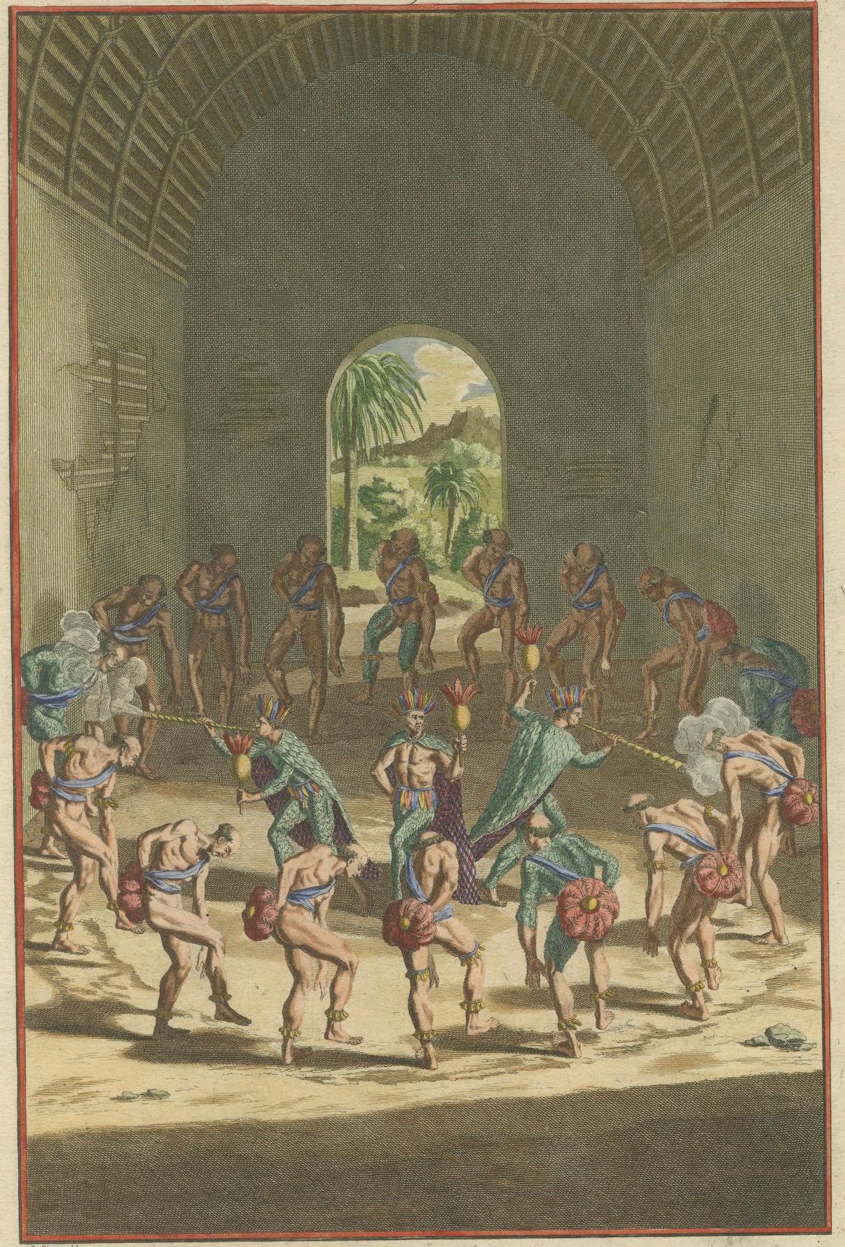 Karibische Priester flößen Mut ein: Ein ritueller Tanz in der Karibik, 1722 im Zustand „Gut“ im Angebot in Langweer, NL