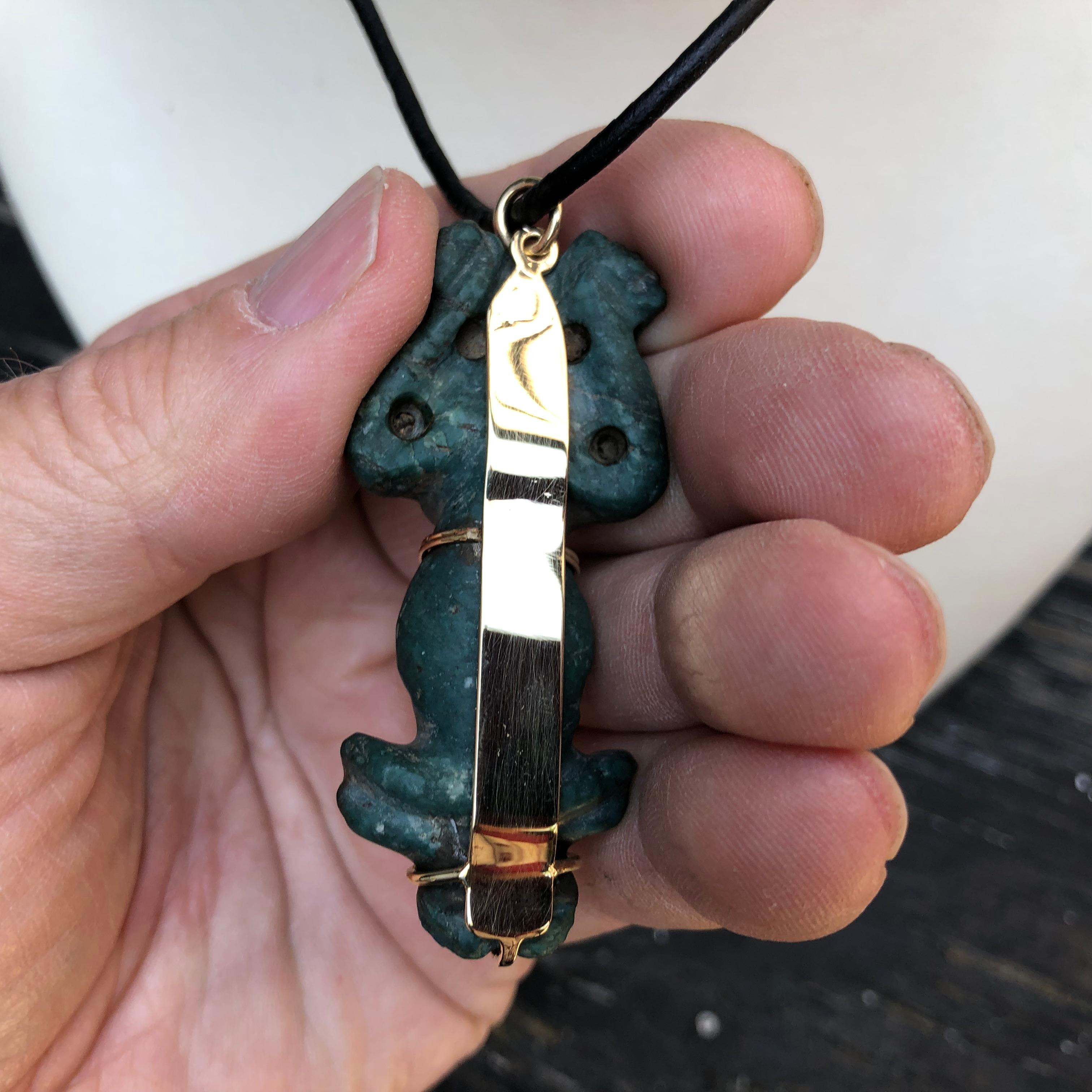 18th Century and Earlier Caribbean Antique Treasure Jade 18-Karat Gold Amulet Necklace, Unique 500 Years