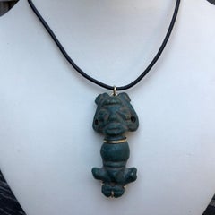 Caribbean Antique Treasure Jade 18-Karat Gold Amulet Necklace, Unique 500 Years