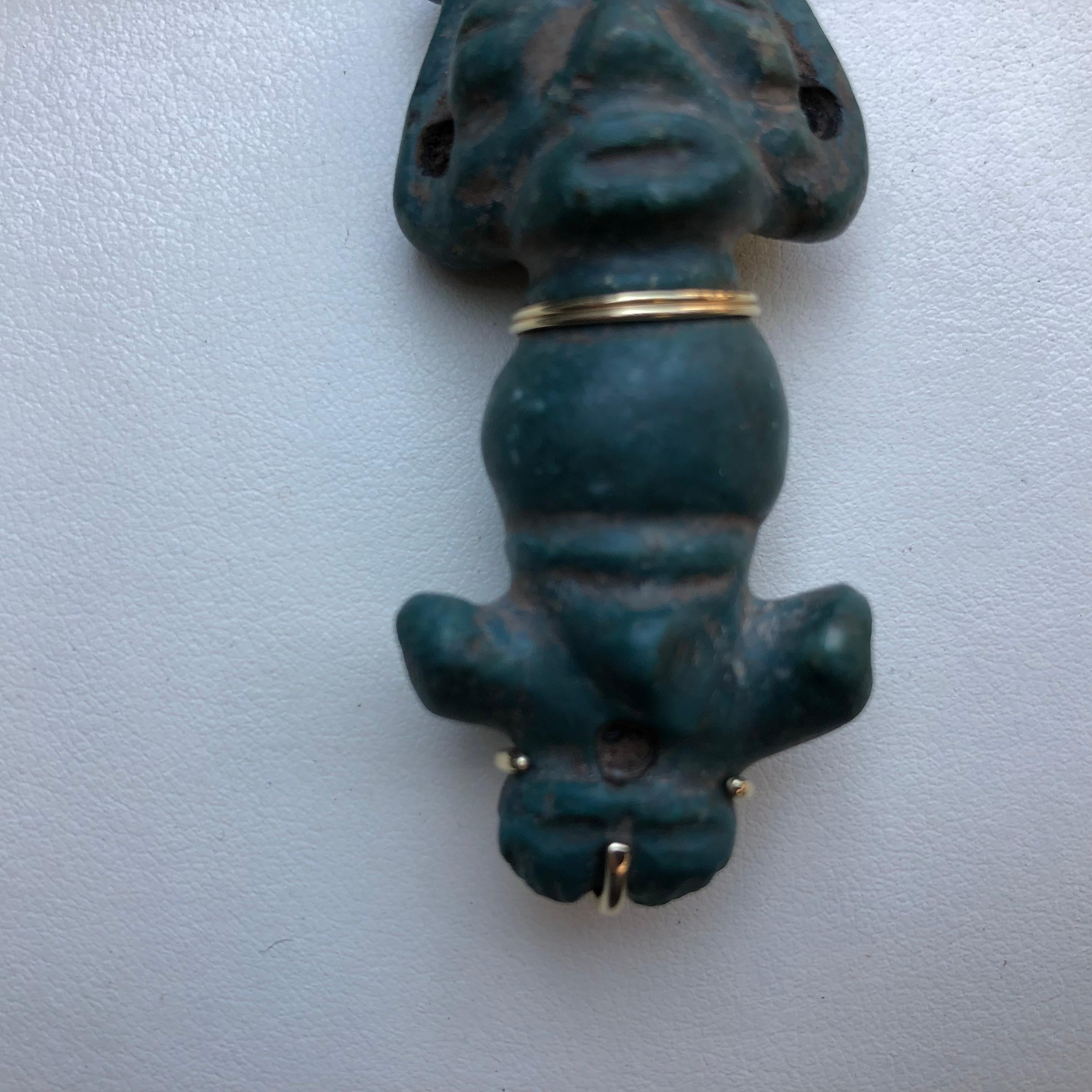 Pre-Columbian Caribbean Antique Treasure Jade 18-Karat Gold Amulet Necklace, Unique 500 Years