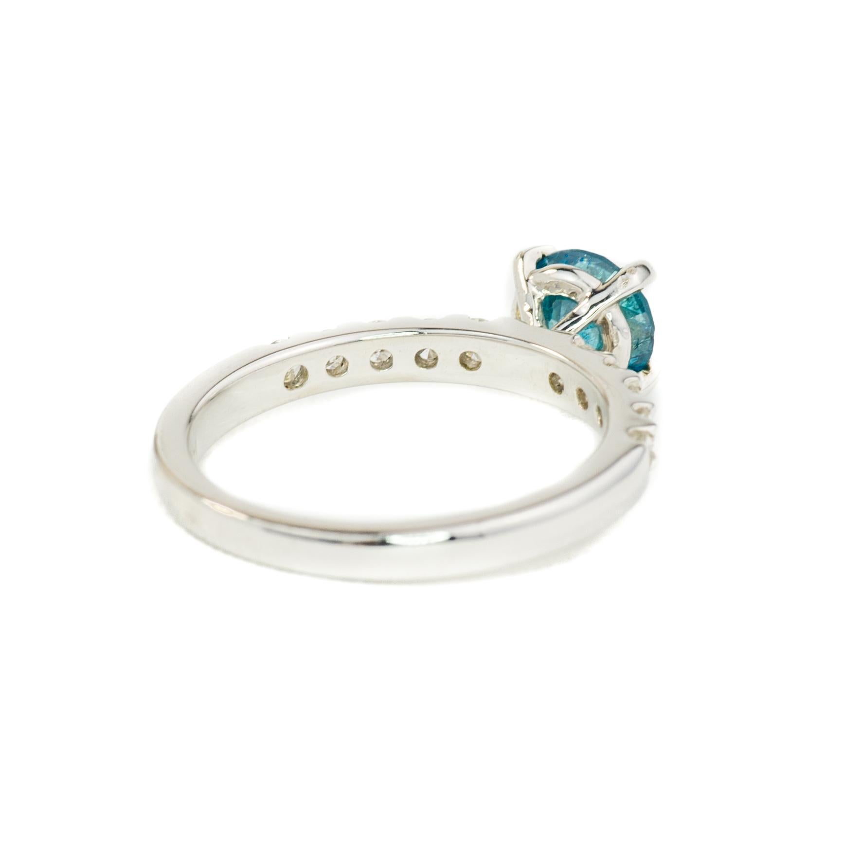 Modern Caribbean Blue Diamond Ring with VS Diamonds on Band For Sale