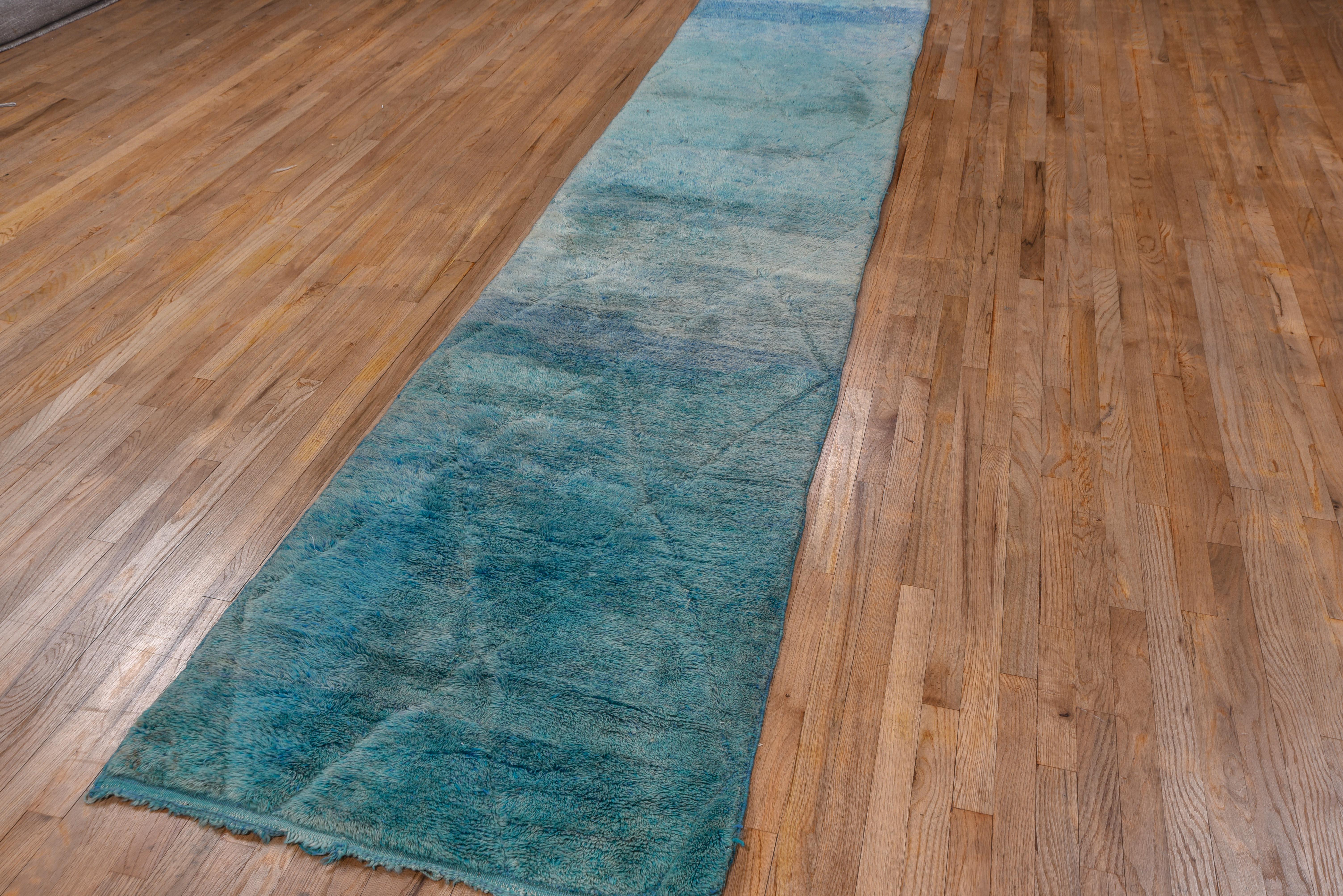 Wool Caribbean Blue Moroccan Long Rug  For Sale