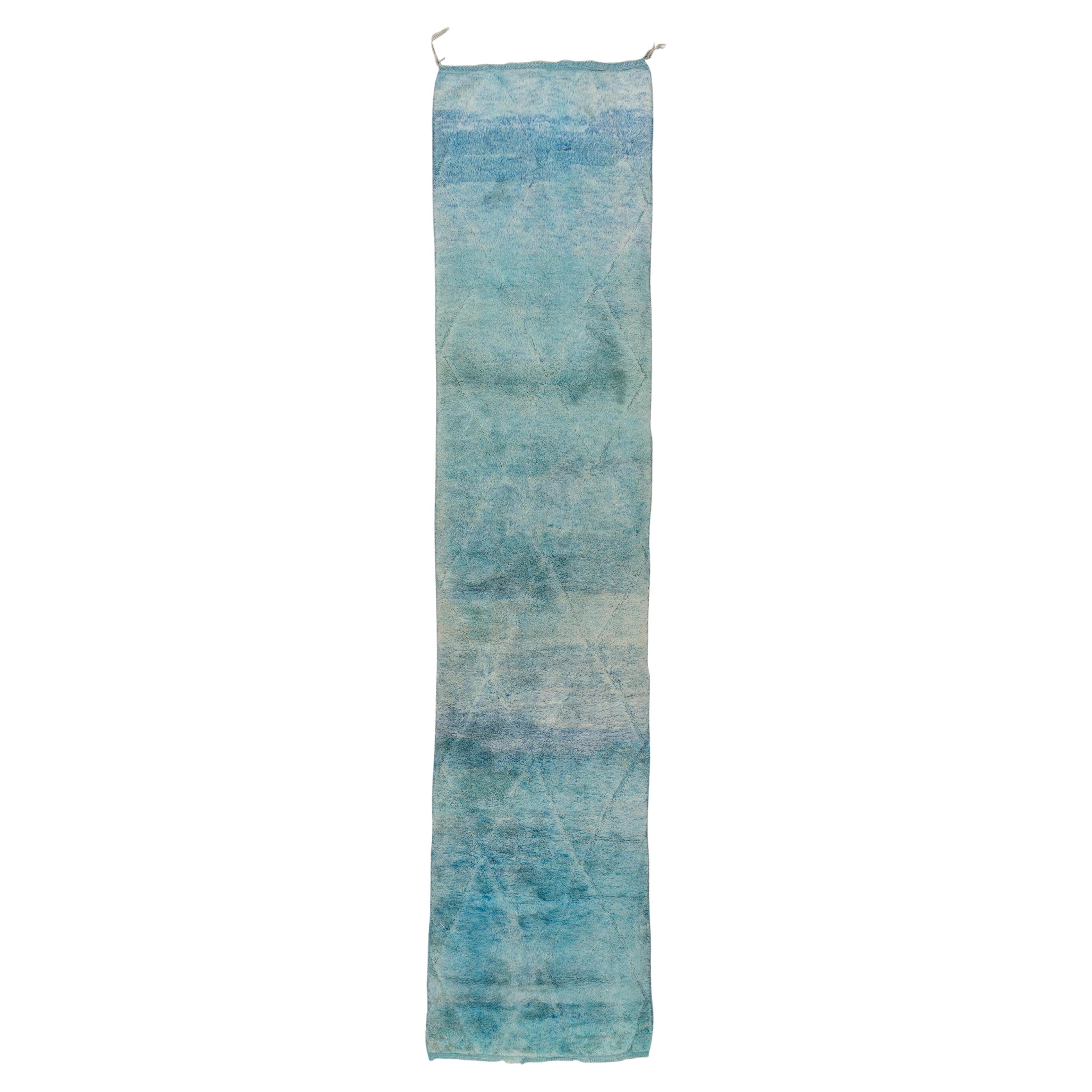 Caribbean Blue Moroccan Long Rug  For Sale