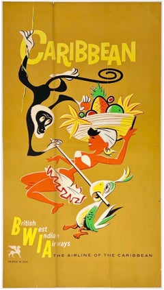 CARIBBEAN - BRITISH WEST INDIAN AIRWAYS Original Vintage Airline Travel Poster