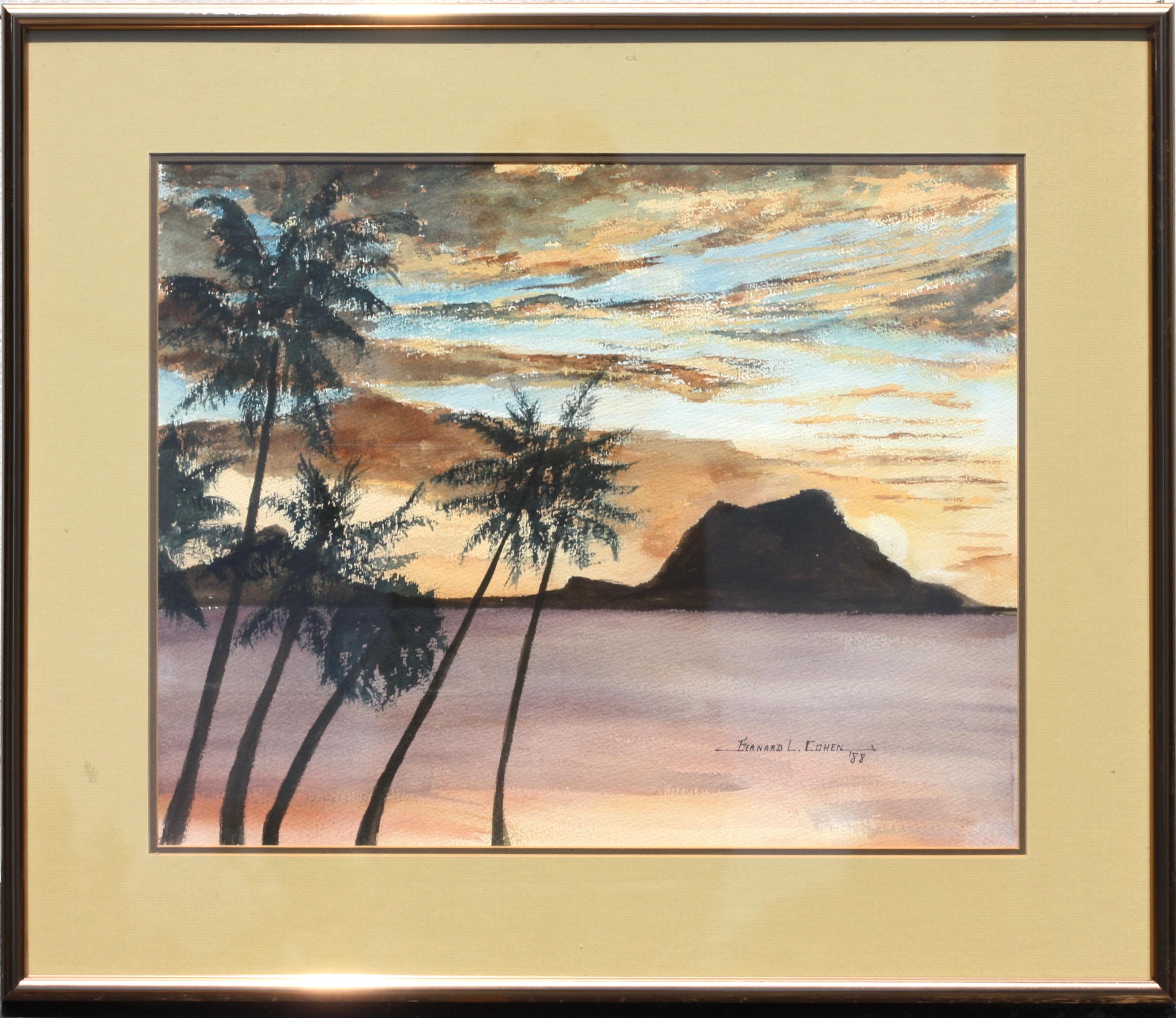 
Karibische/ Indonesienische Landschaft, Aquarell
Bernard L. Cohen, (Amerikaner, 20. Jahrhundert), 1988, Aquarell auf Papier, signiert, datiert, l.r.
16 x 20 Zoll, insgesamt 23 x 27 Zoll.
Provenienz: Ehemals im Besitz der Lynn University
Condition