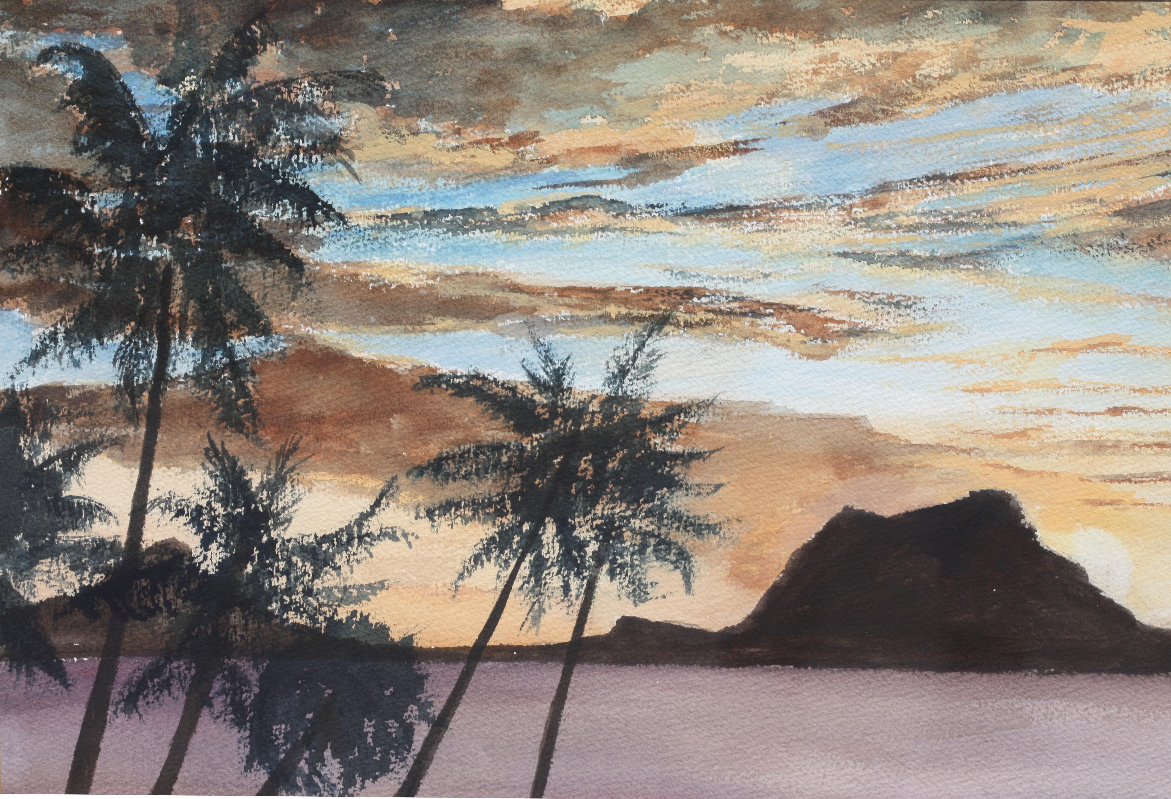 Karibische/ Indonesienische Landschaft, Aquarell im Zustand „Gut“ im Angebot in West Palm Beach, FL