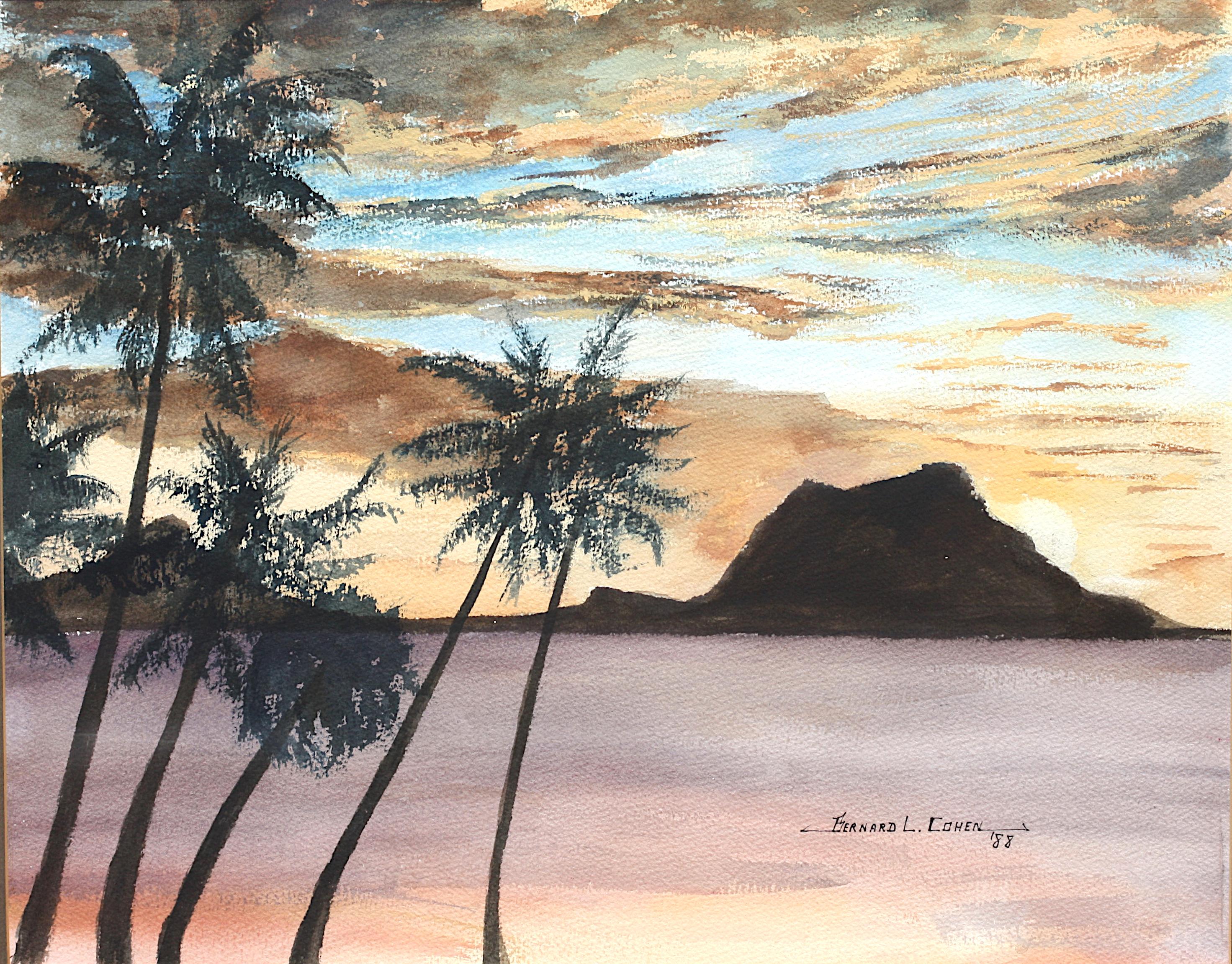 Karibische/ Indonesienische Landschaft, Aquarell (Farbe) im Angebot