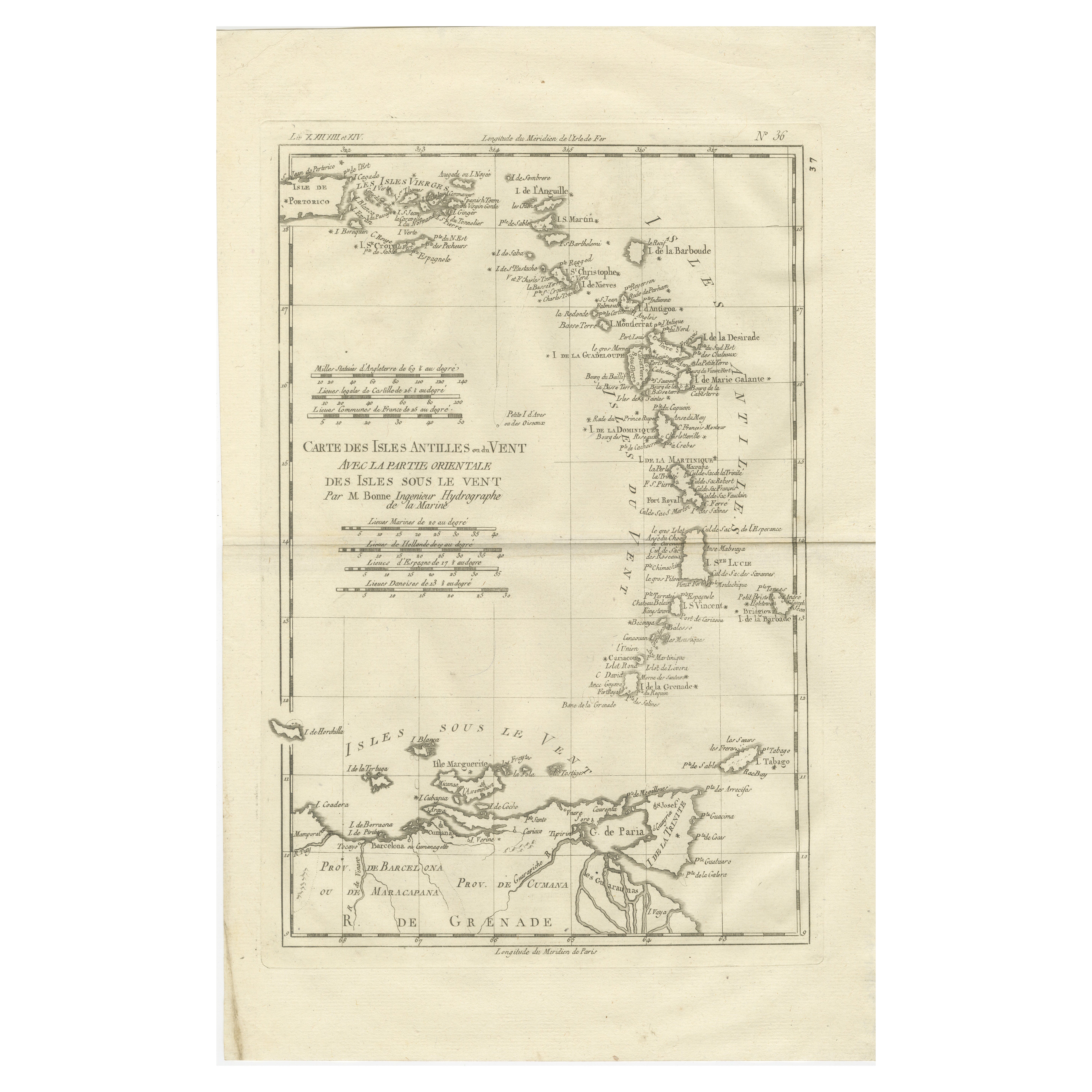 Caraïbes & Petites Antilles - Carte des Lumières par Rigobert Bonne, c.1780