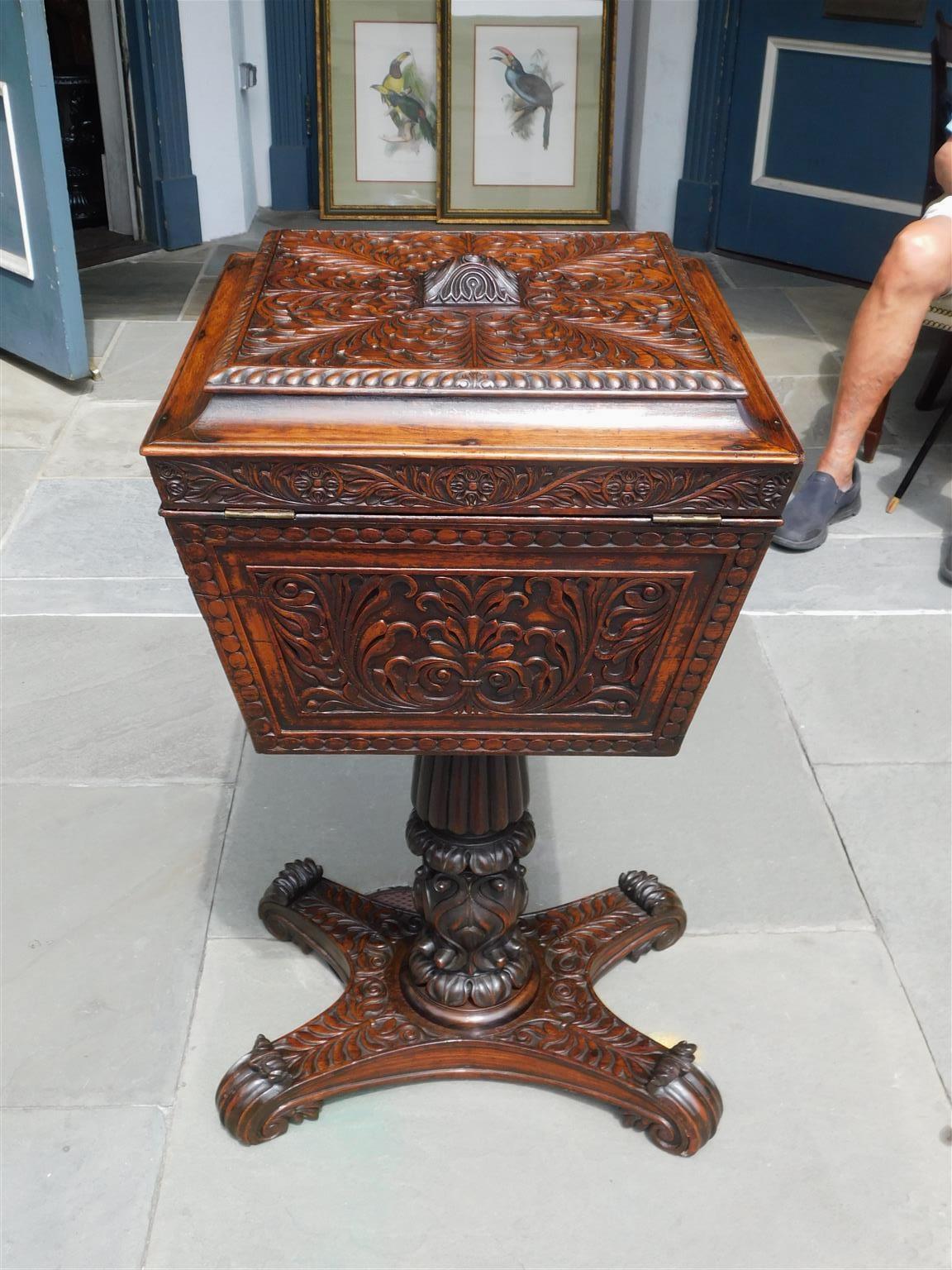 Caribbean Mahogany Hinged Pedestal Tea Poy with Foliage Carvings, Circa 1820 For Sale 9