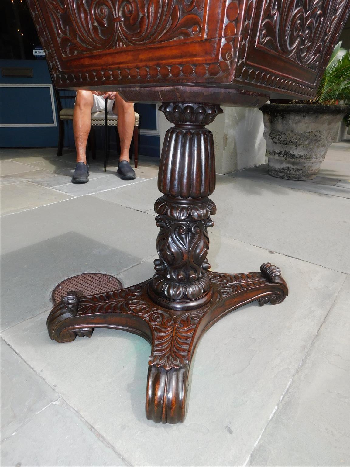 Caribbean Mahogany Hinged Pedestal Tea Poy with Foliage Carvings, Circa 1820 For Sale 2