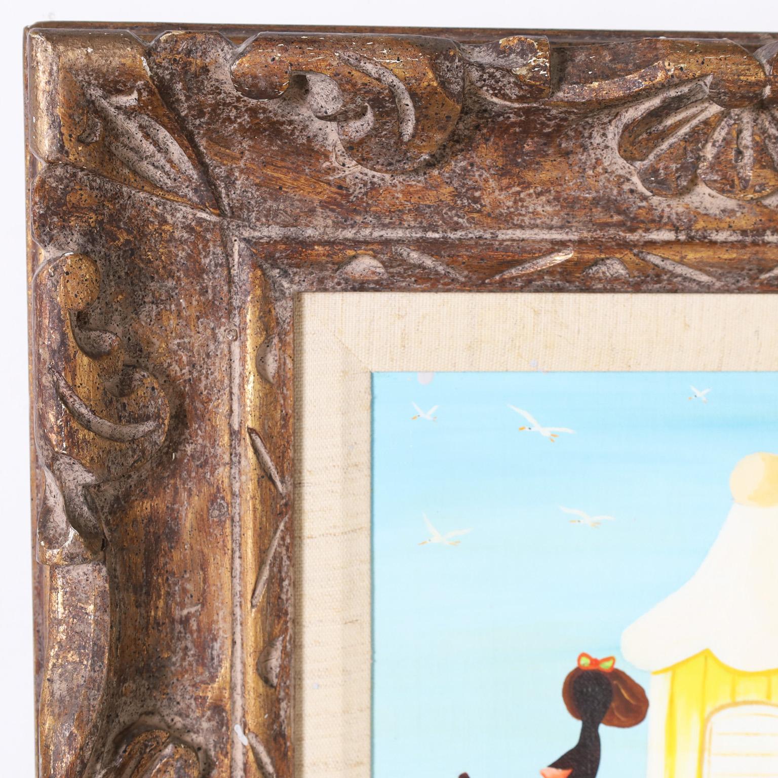 Peinture des Caraïbes représentant un bateau et des personnages dans le style d'Orville Bulman en vente 2