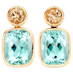 Caribbean Tourmaline Stud Drop Earrings in 18 Karat Rose Gold