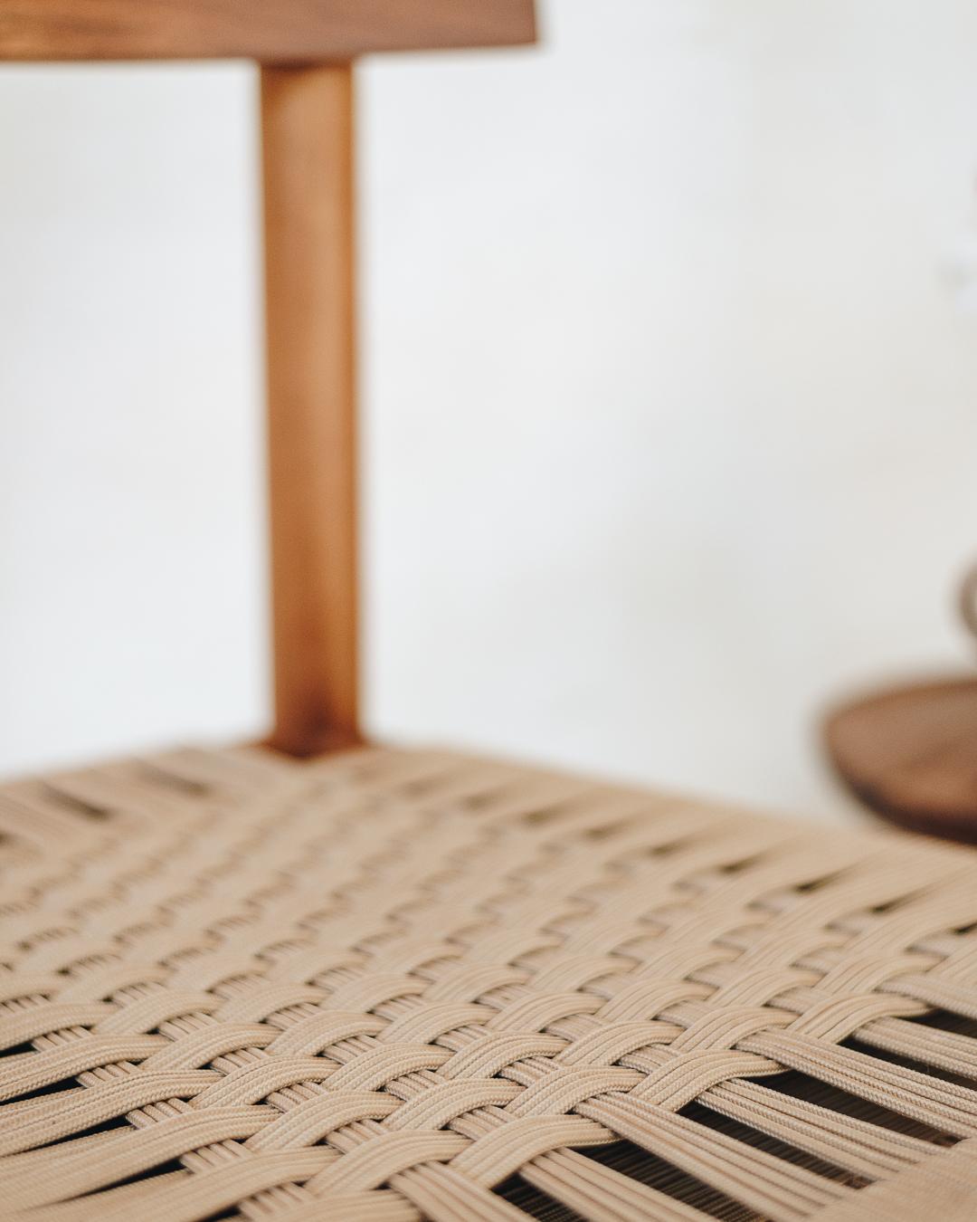 Modern Caribbean Walnut Dining Chair with Handwoven Seat, In Stock For Sale