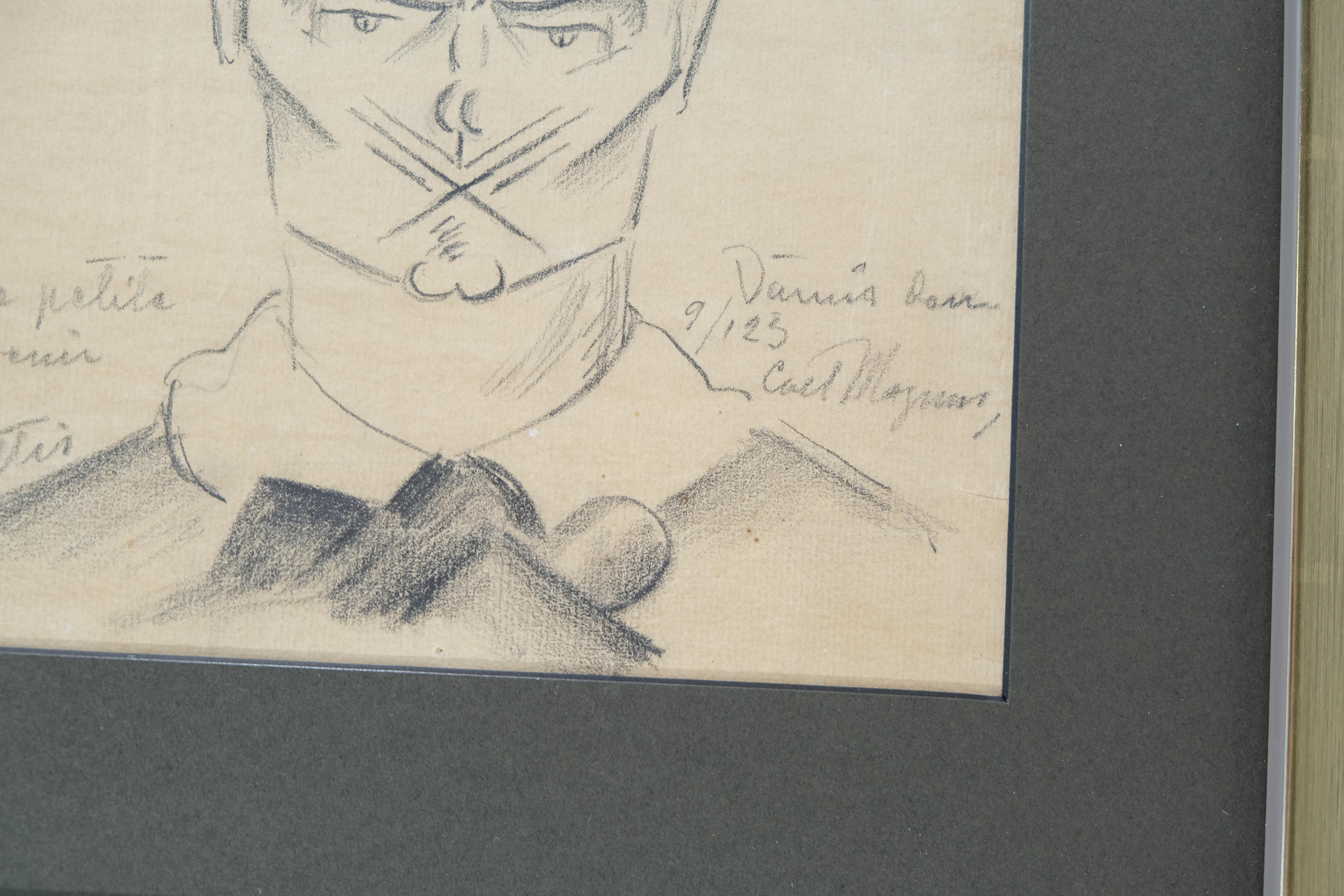Early 20th Century Caricature Drawing of August Strindberg, by Carl Magnus Lindquist For Sale