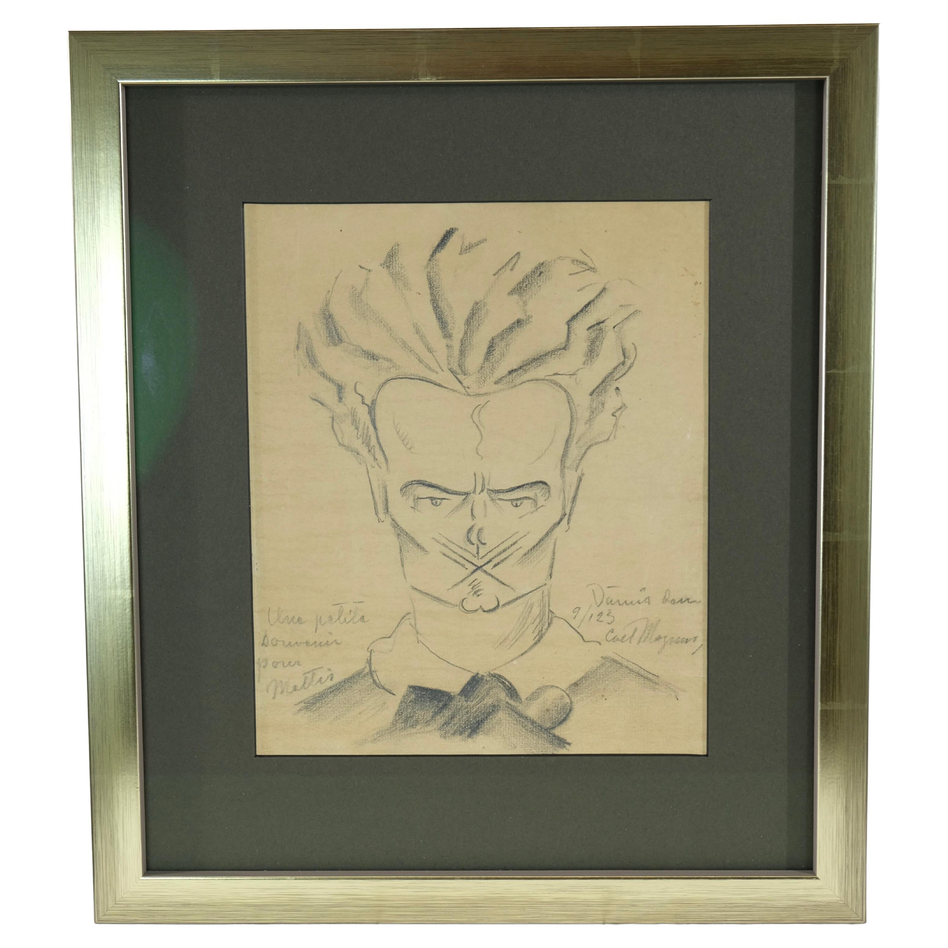 Caricature Drawing of August Strindberg, by Carl Magnus Lindquist