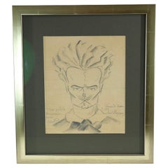 Antique Caricature Drawing of August Strindberg, by Carl Magnus Lindquist