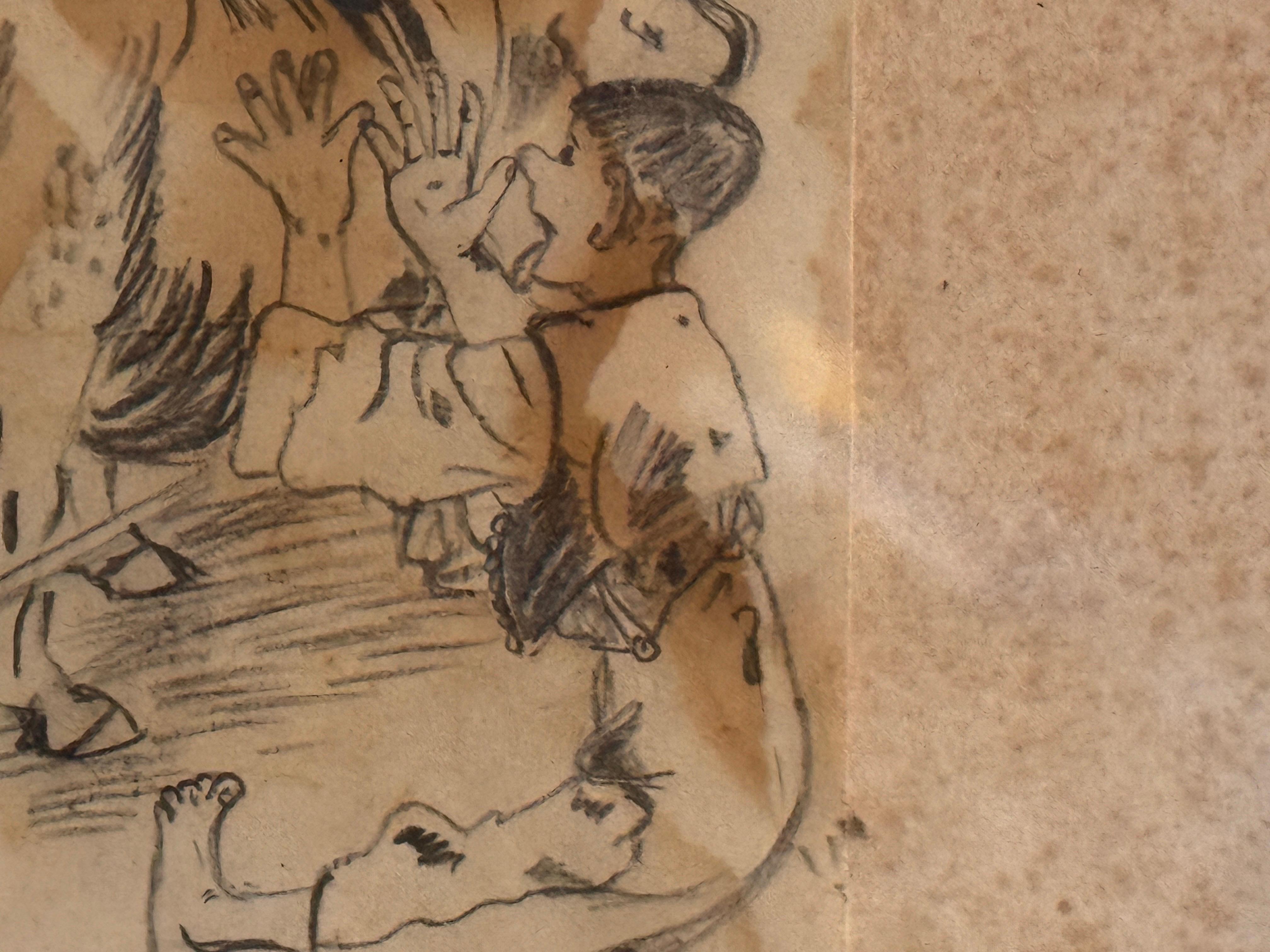 Caricature-Zeichnung mit Charakterdarstellungen in einem Kutschen, Frankreich, 20. Jahrhundert im Angebot 2