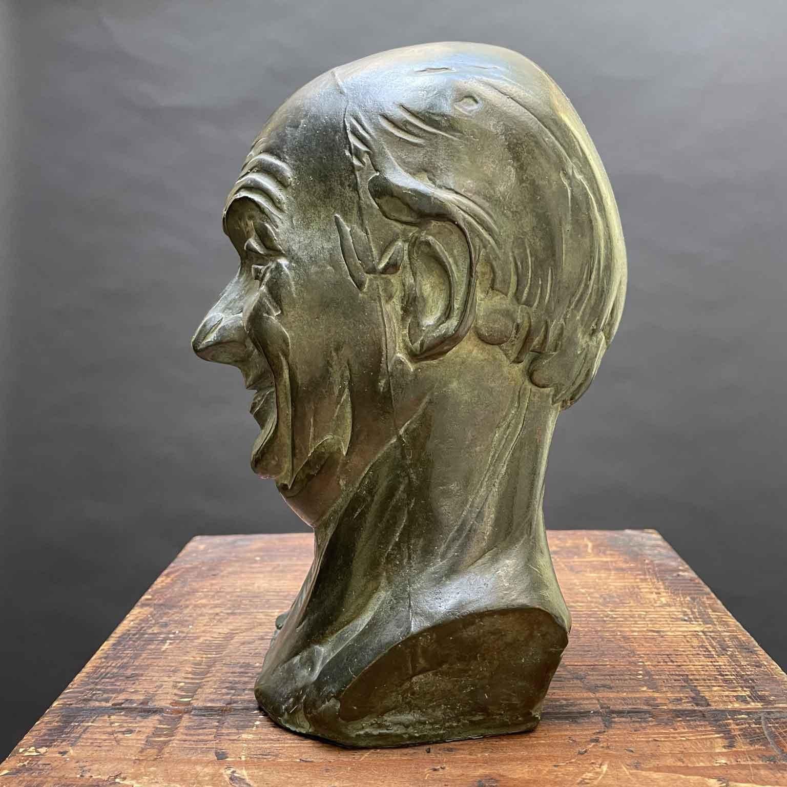 Bronze Caricature Male Head by the Italian Sculptor Luigi Froni 1959 For Sale