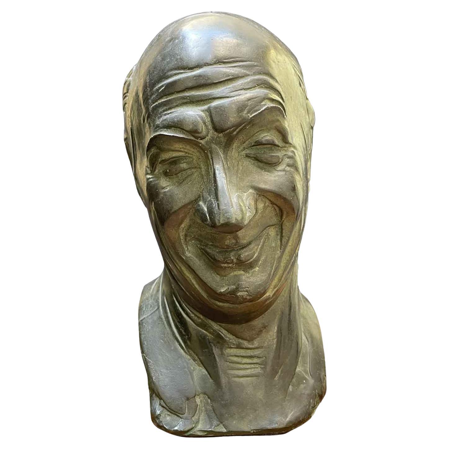 Caricature Male Head by the Italian Sculptor Luigi Froni 1959 For Sale