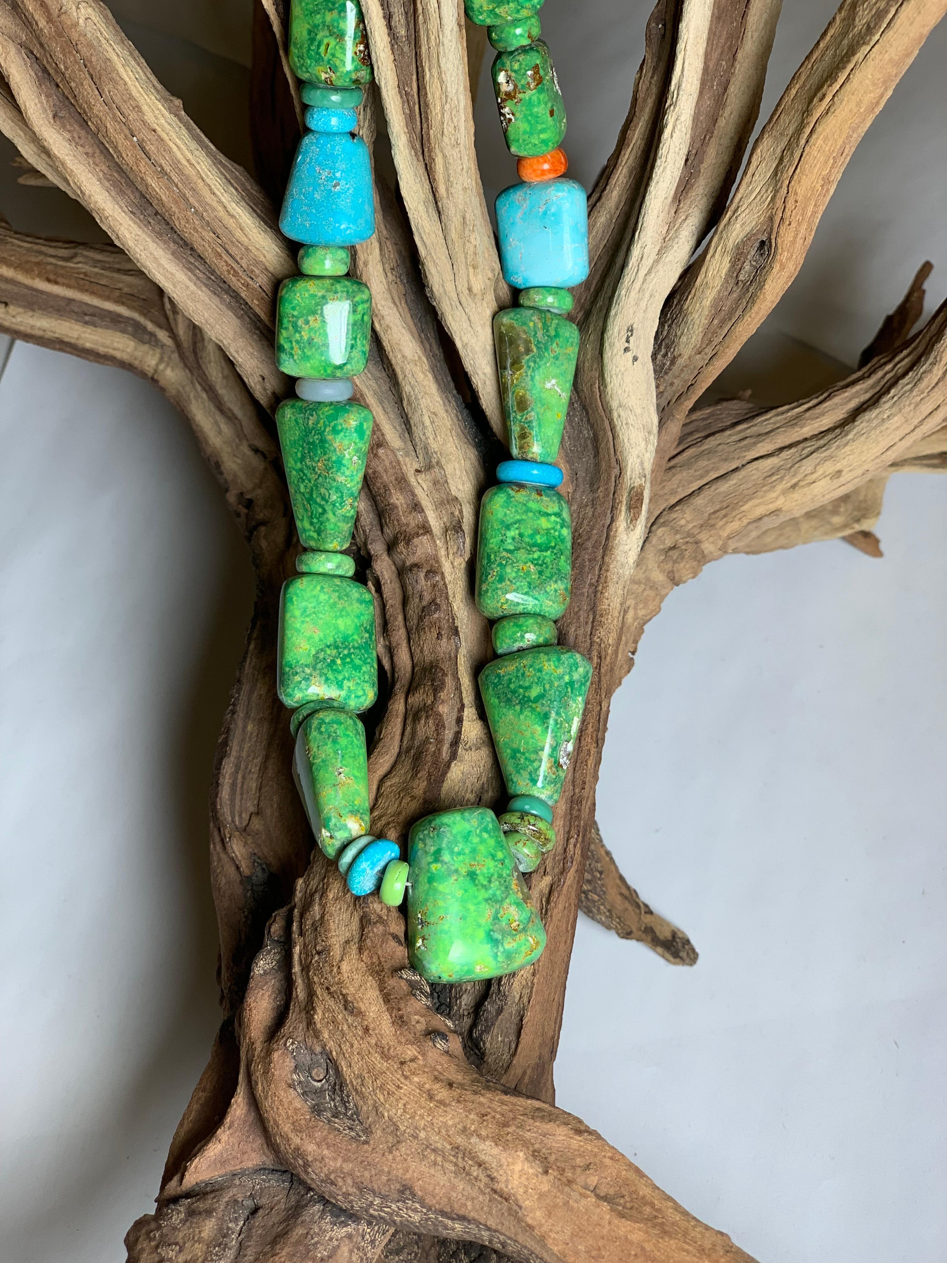 Women's or Men's Carico Lake & Kingman Turquoise Beaded Necklace by Bruce Eckhardt