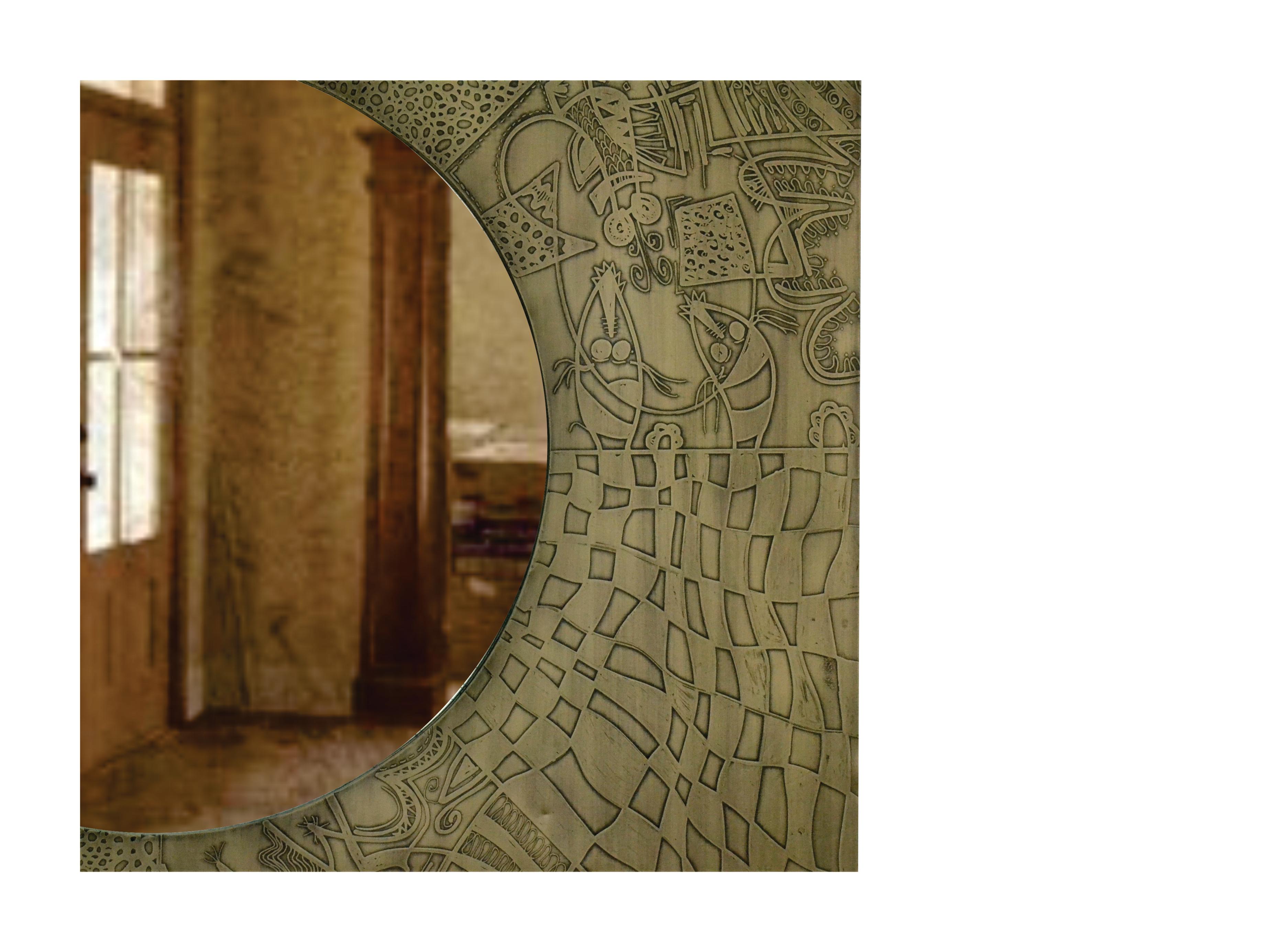 Caridean Acid Etched Patinated Brass Mirror by Felix for Studio Belgali (Belgisch) im Angebot