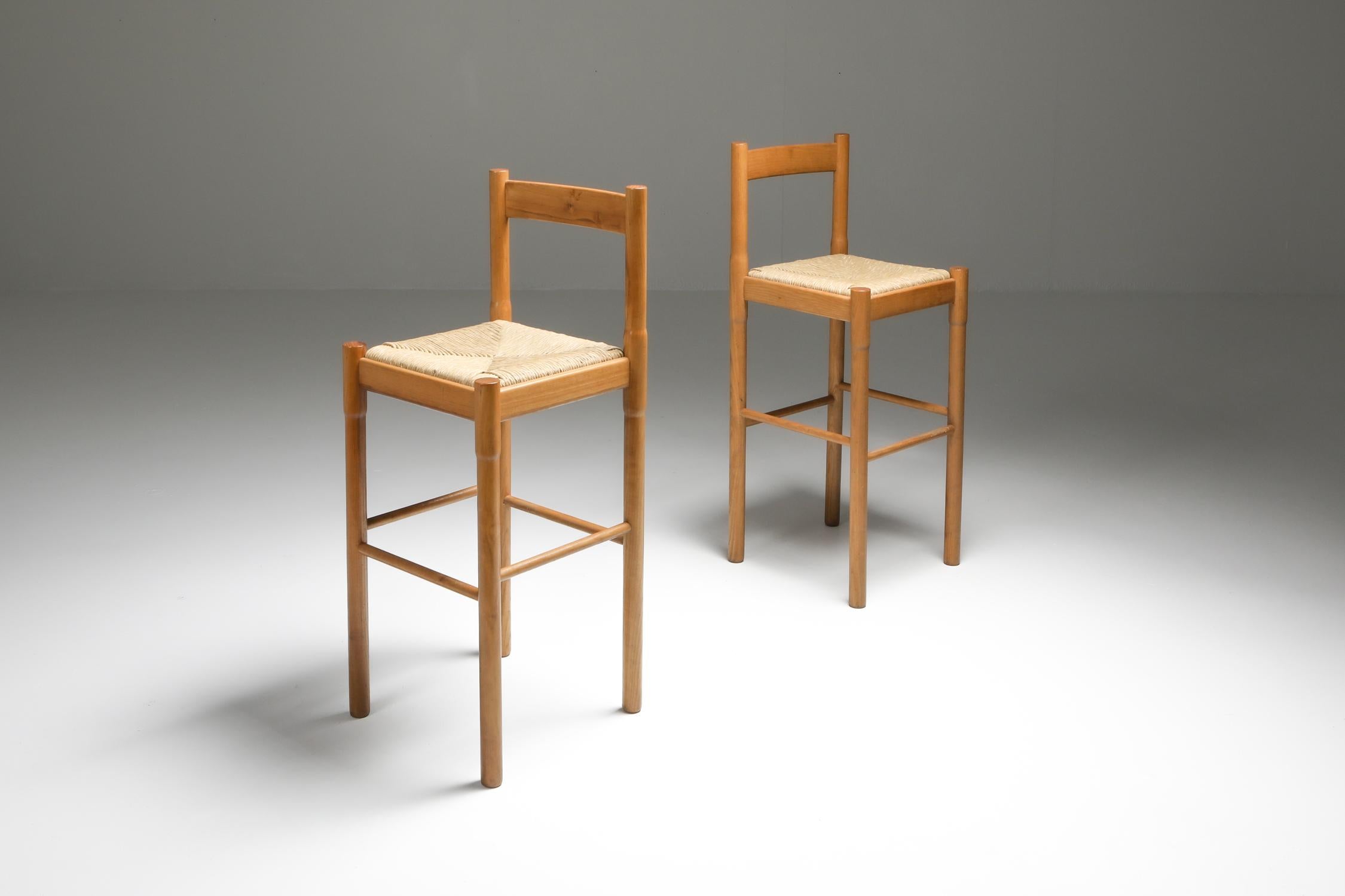 European Carimate Bar Stools by Vico Magistretti Italian Design Ash & Cord