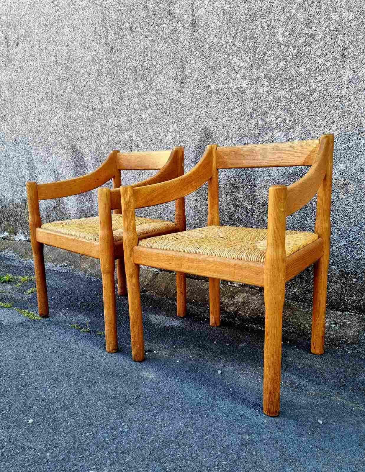 Rush Carimate Chairs, Design by Vico Magistretti, Cassina Italy 60s For Sale