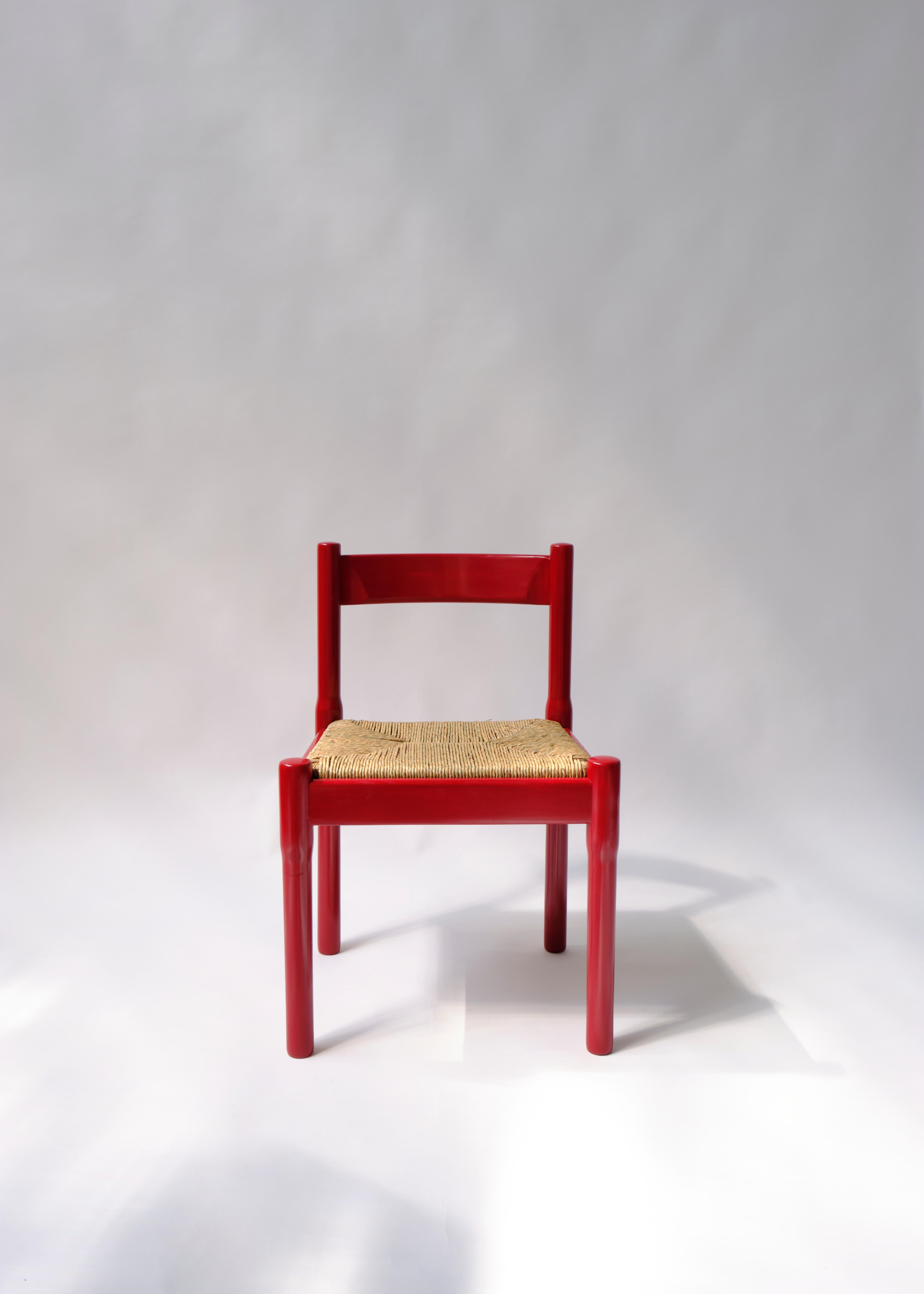 Carimate 115 chair (single)

The Carimate or “Red Chair” is one of the most iconic of Magistretti’s designs if not the most popular here in Britain. Designed in 1959 and first manufactured by Frattelli in 1960 for the club house of the Carimate