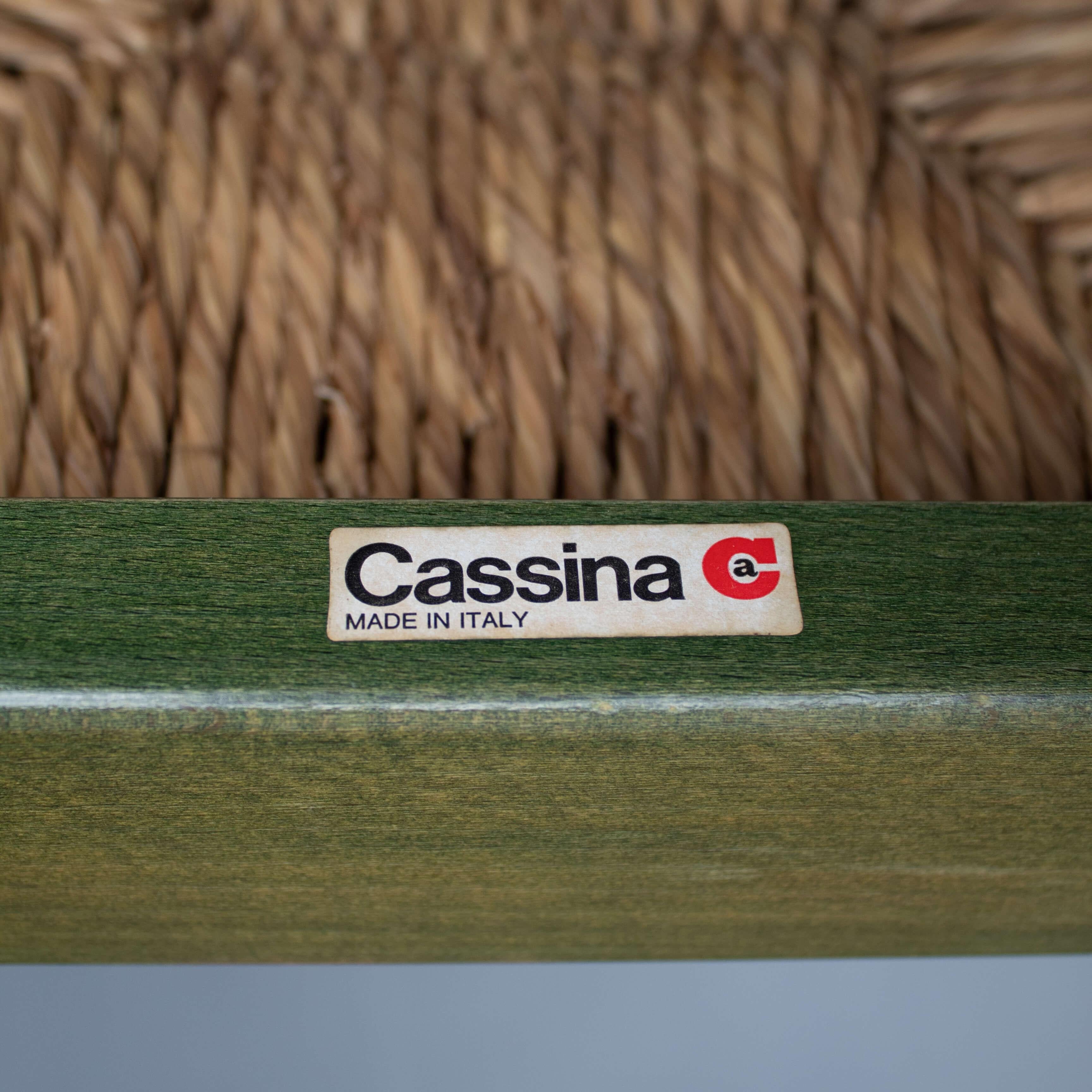 Straw Carimate dining chair set by Vico Magistretti for Cassina Italy, 1970s