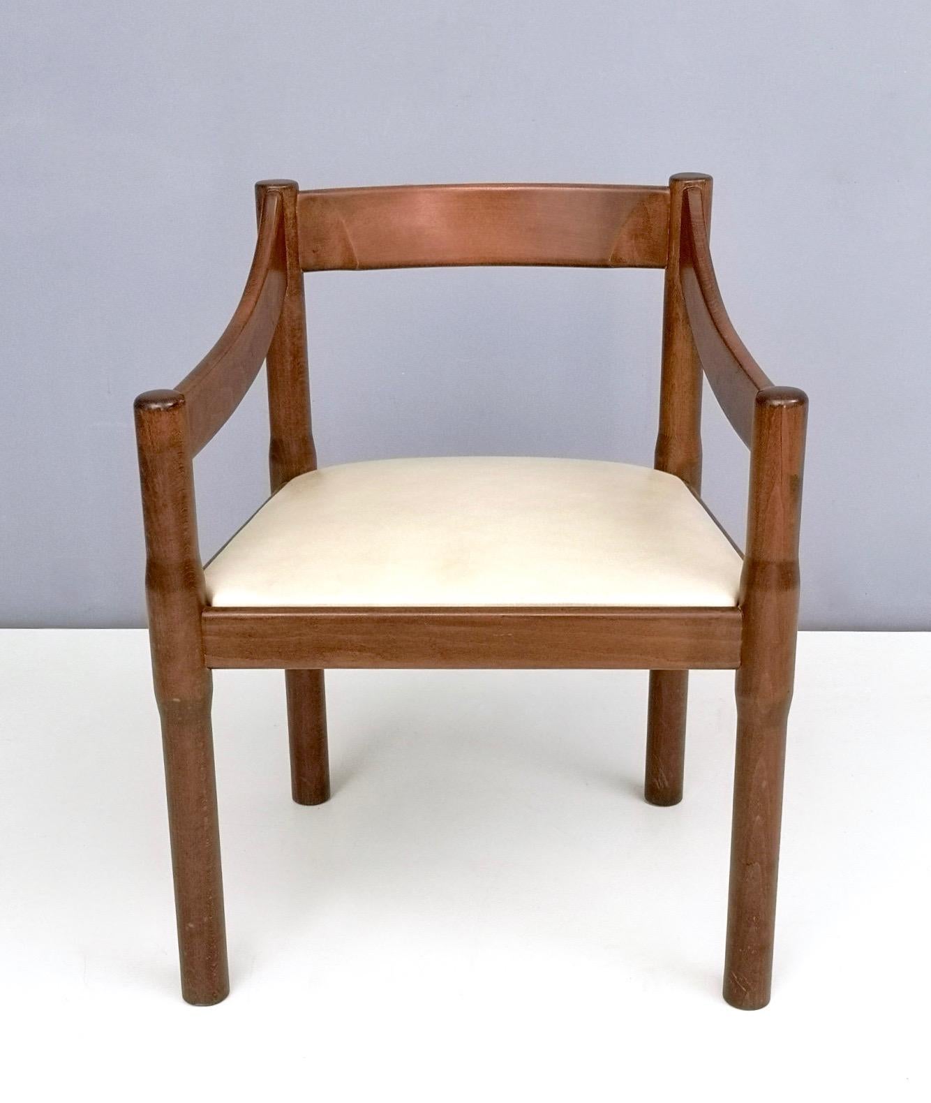 Mid-Century Modern 'Carimate' Walnut and Ivory Skai Chair by Vico Magistretti for Cassina, 1960s