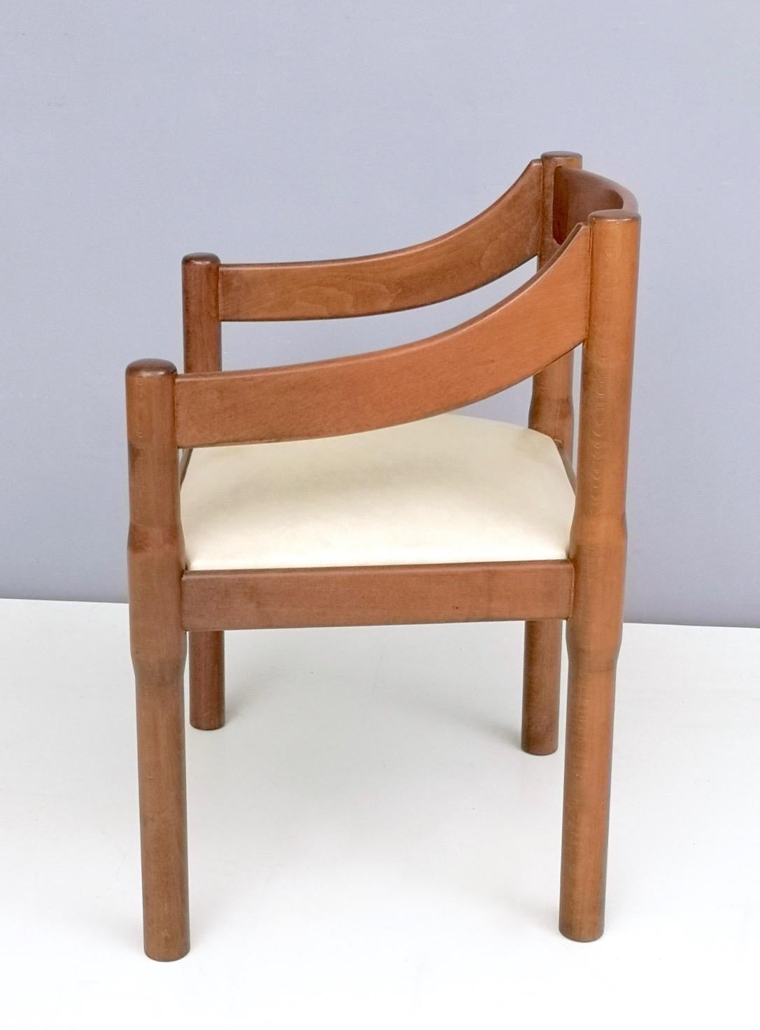 Italian 'Carimate' Walnut and Ivory Skai Chair by Vico Magistretti for Cassina, 1960s