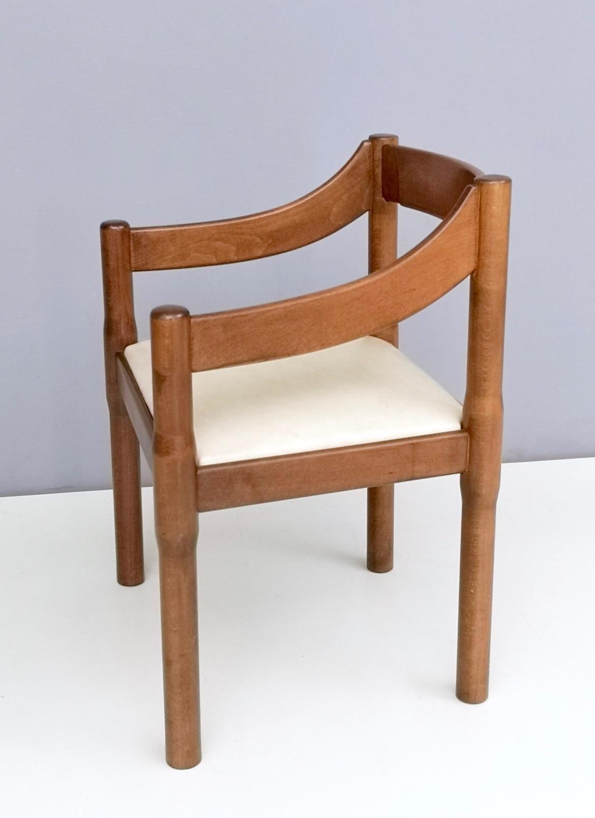 'Carimate' Walnut and Ivory Skai Chair by Vico Magistretti for Cassina, 1960s In Good Condition In Bresso, Lombardy