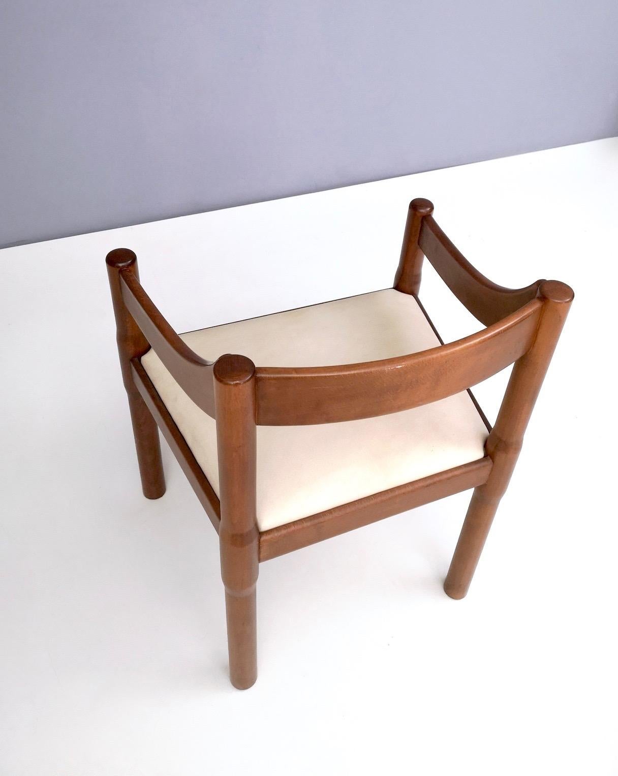 Mid-20th Century 'Carimate' Walnut and Ivory Skai Chair by Vico Magistretti for Cassina, 1960s