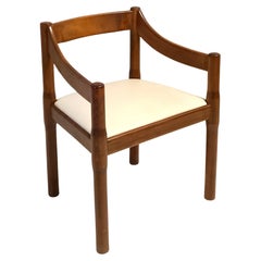 'Carimate' Walnut and Ivory Skai Chair by Vico Magistretti for Cassina, 1960s