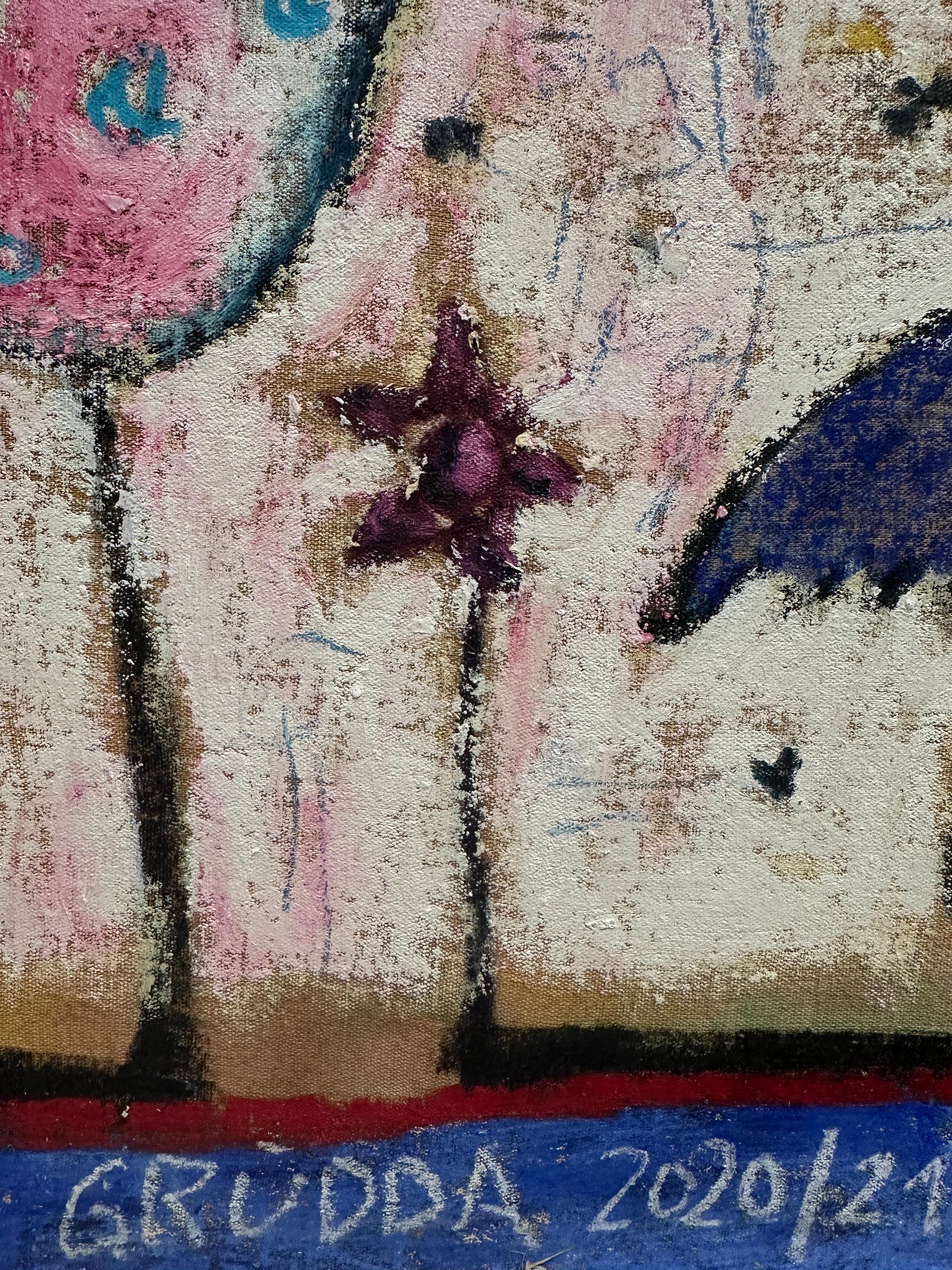 Imbarcato,  fuga in barca volante - Painting Contemporaneo di Carin Grudda