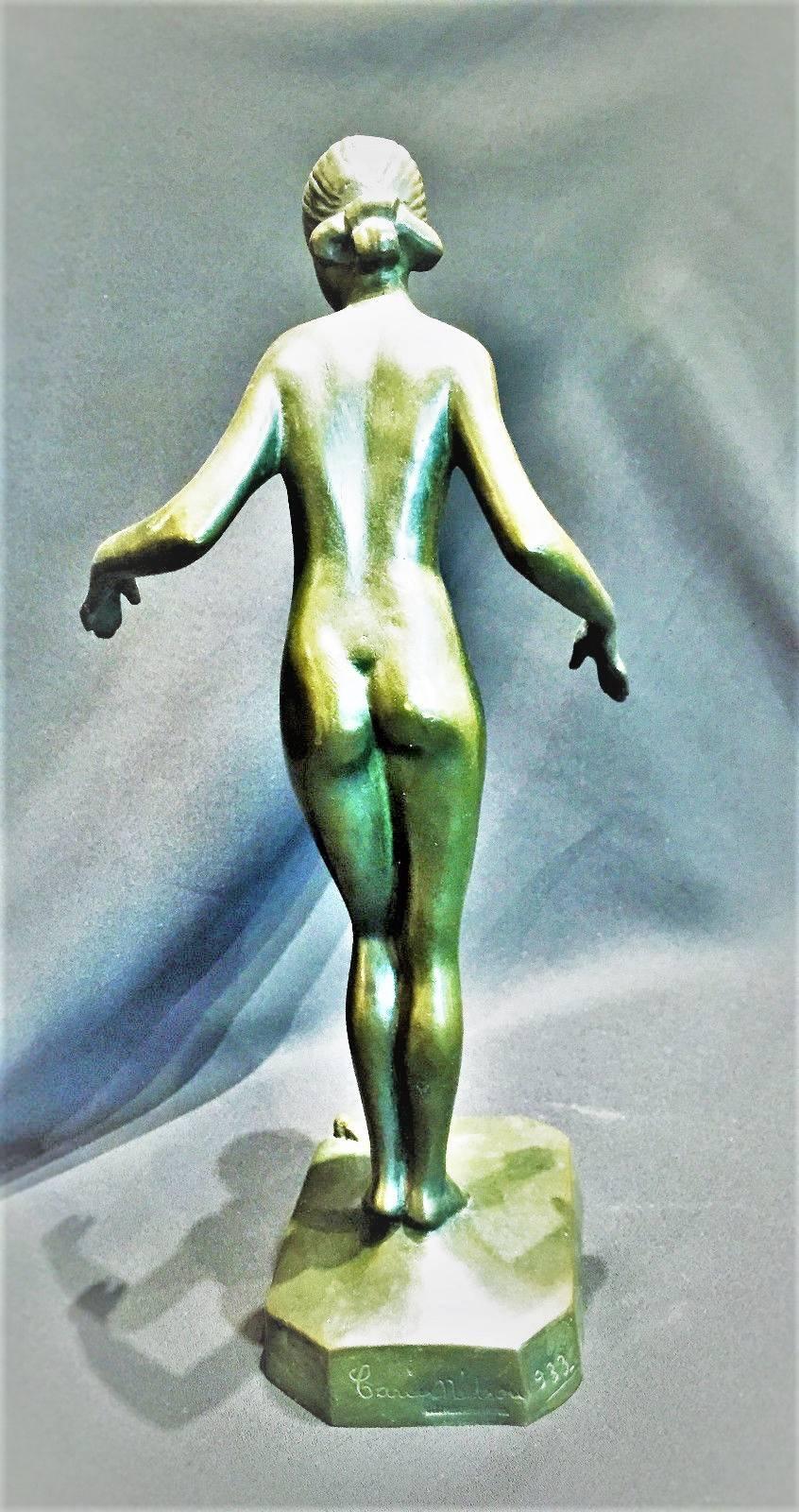 Patinated Carin Johanna Nilsson, Fright, Swedish Art Deco Bronze Sculpture, circa 1933