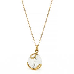 18K Yellow Gold White Crystal Pendant